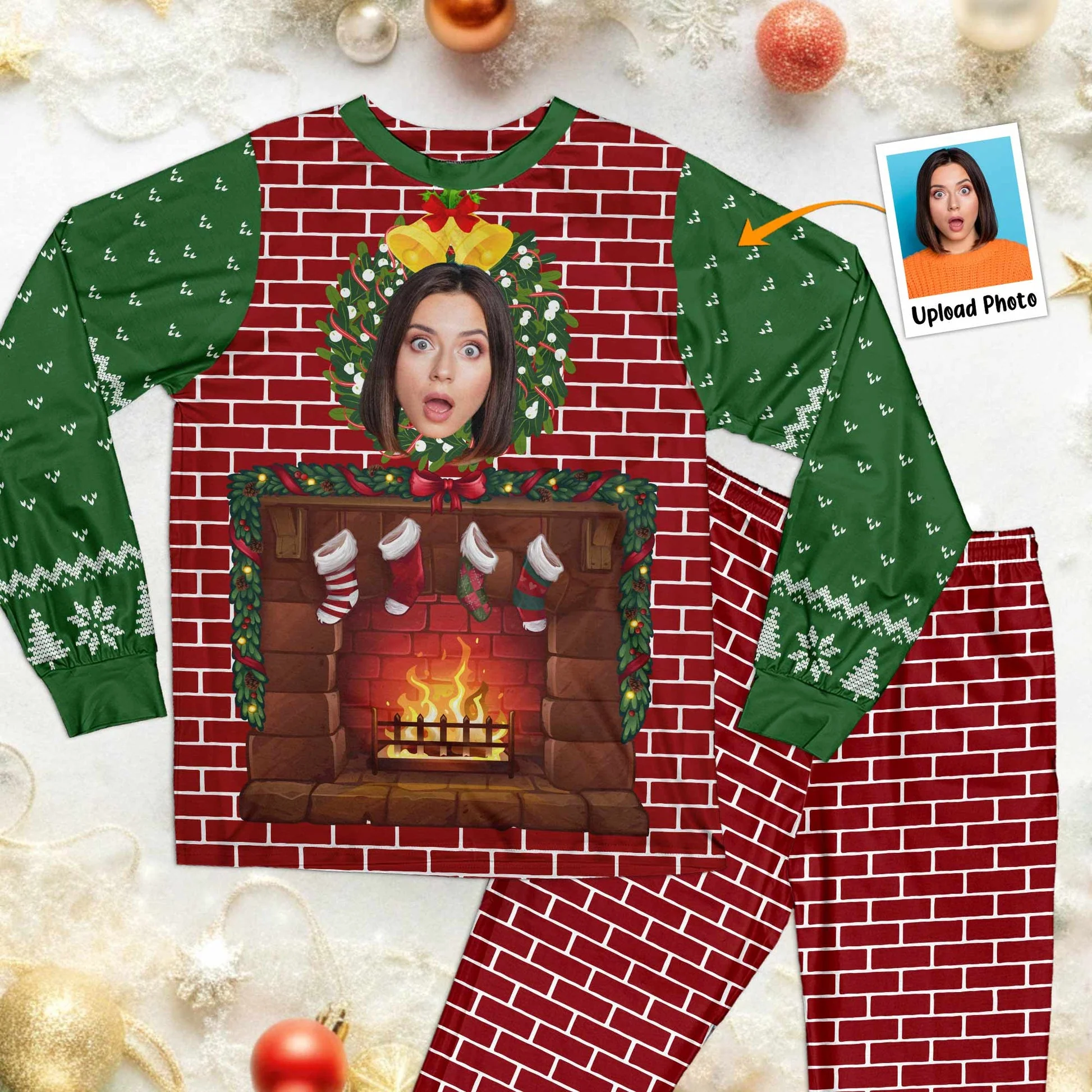Custom Photo Funny Walking Fireplace  - Personalized Unisex Pajamas Set - Gift For Family Members, Friends - NA94 - Image 2