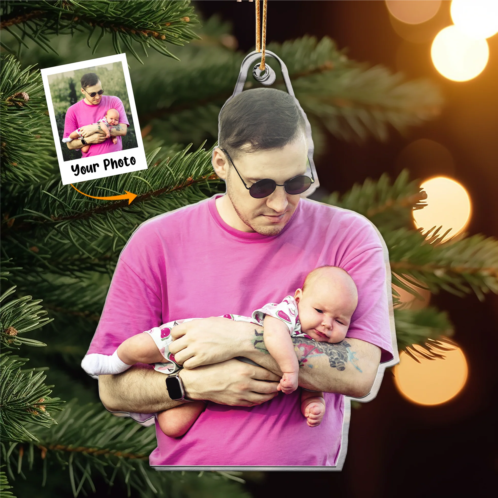 Custom Photo Gift For New Dad - Personalized Acrylic Photo Ornament