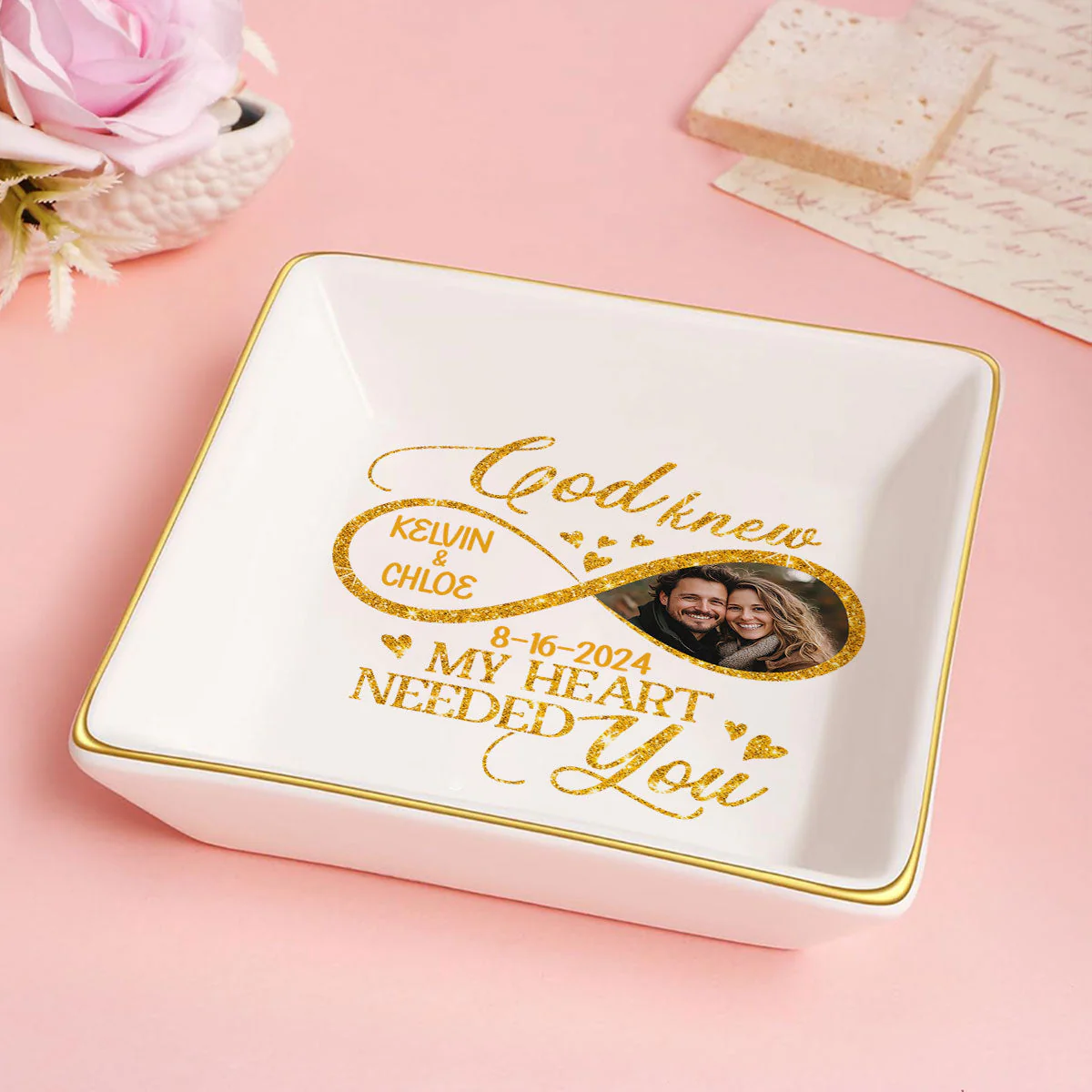 Custom Photo God Knew My Heart Needed You - Personalized Jewelry Dish - Gift For Couple, Husband Wife, Anniversary, Engagement, Wedding, Marriage Gift - NH96 - Image 5