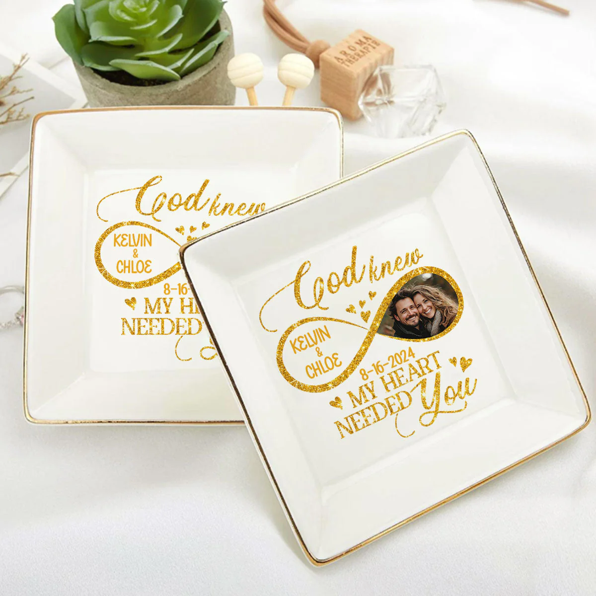 Custom Photo God Knew My Heart Needed You - Personalized Jewelry Dish - Gift For Couple, Husband Wife, Anniversary, Engagement, Wedding, Marriage Gift - NH96 - Image 6