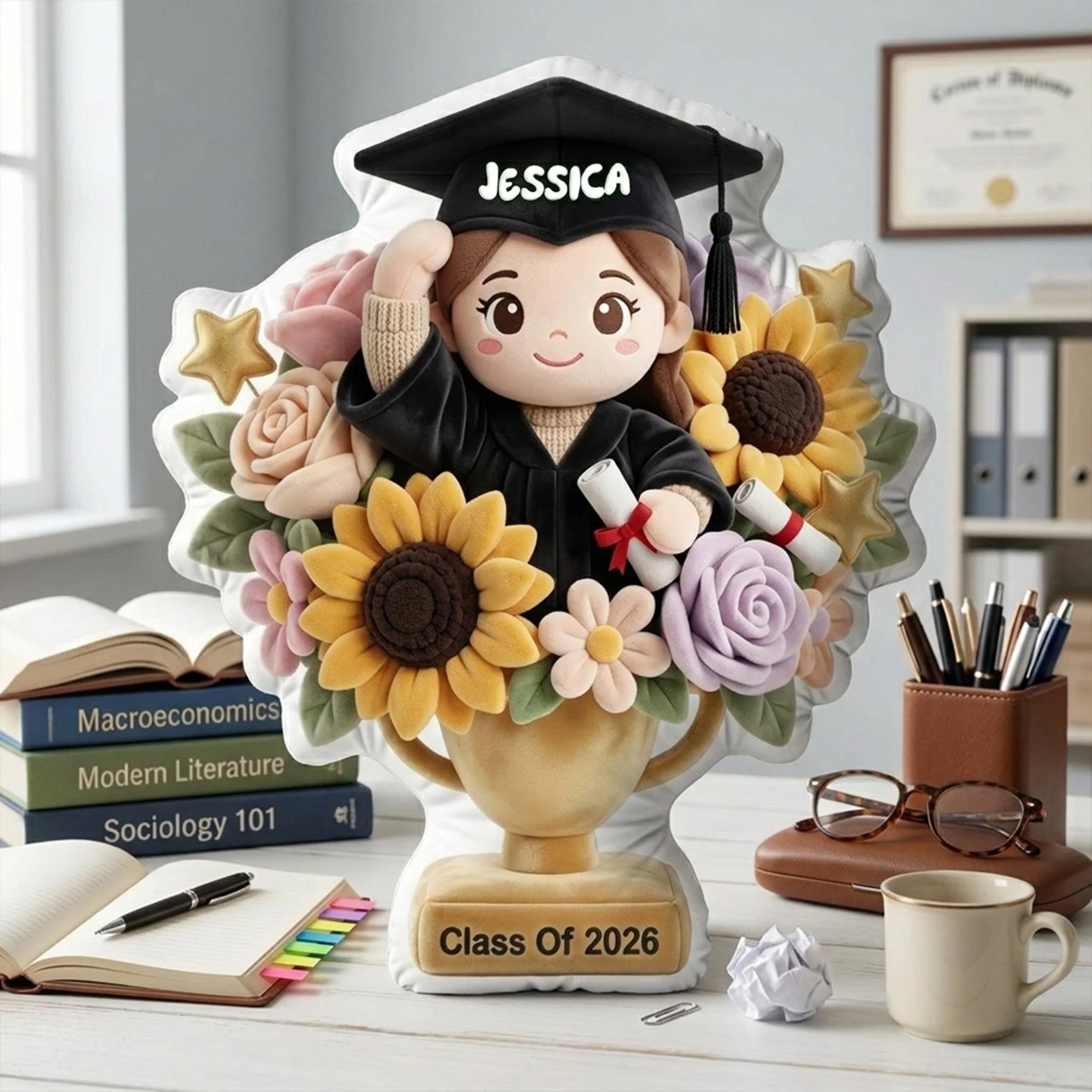 Custom Photo Graduation Flower Bouquet Class of 2026 - Personalized Pillow - Gift For Graduates