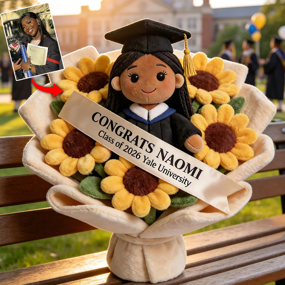 Custom Photo Graduation Plush Bouquet Class of 2026 - Personalized Custom Shaped Pillow - Gift For Graduates - Image 2