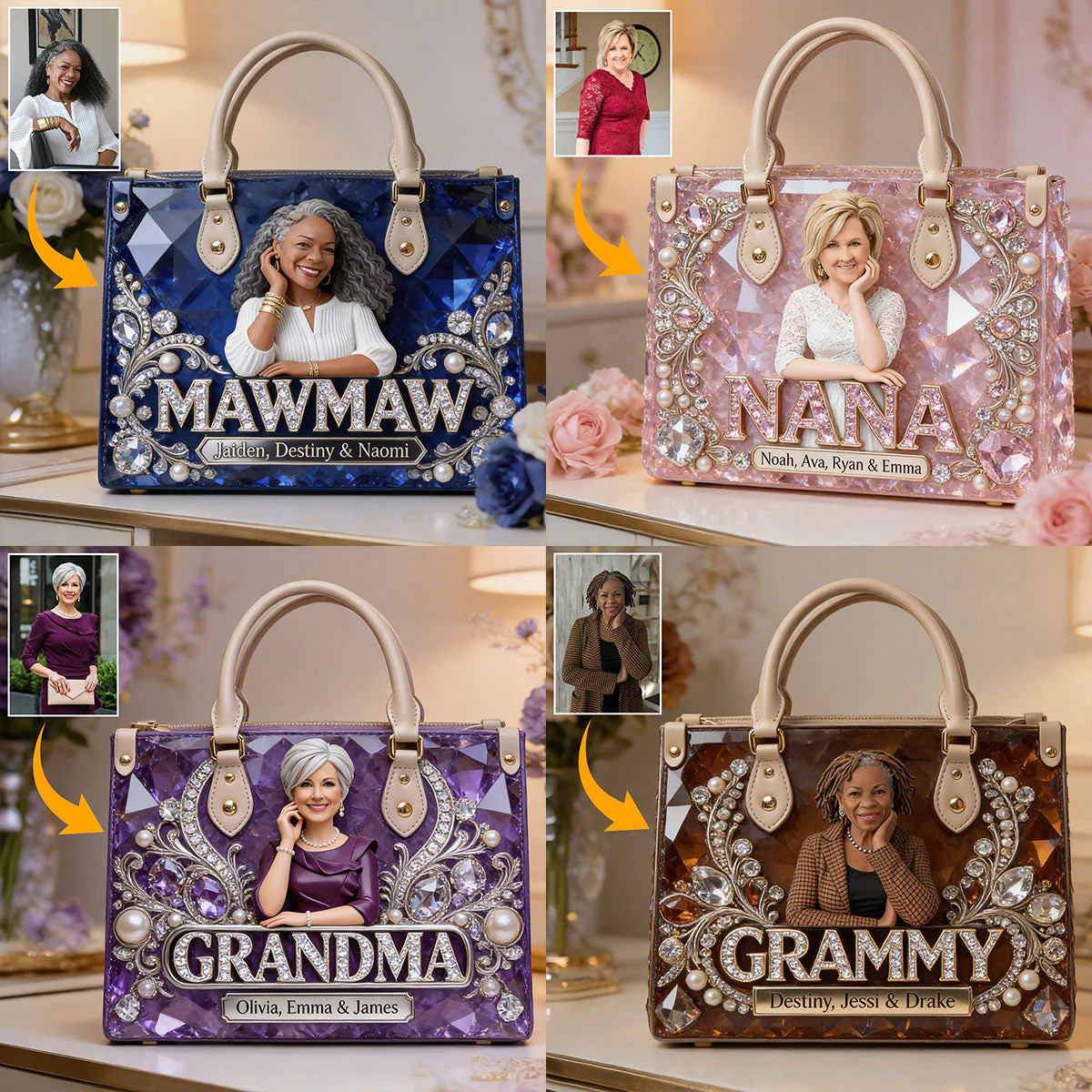 Custom Photo Grandma 3D Effects - Personalized Leather Bag - Gift For Mom, Grandma