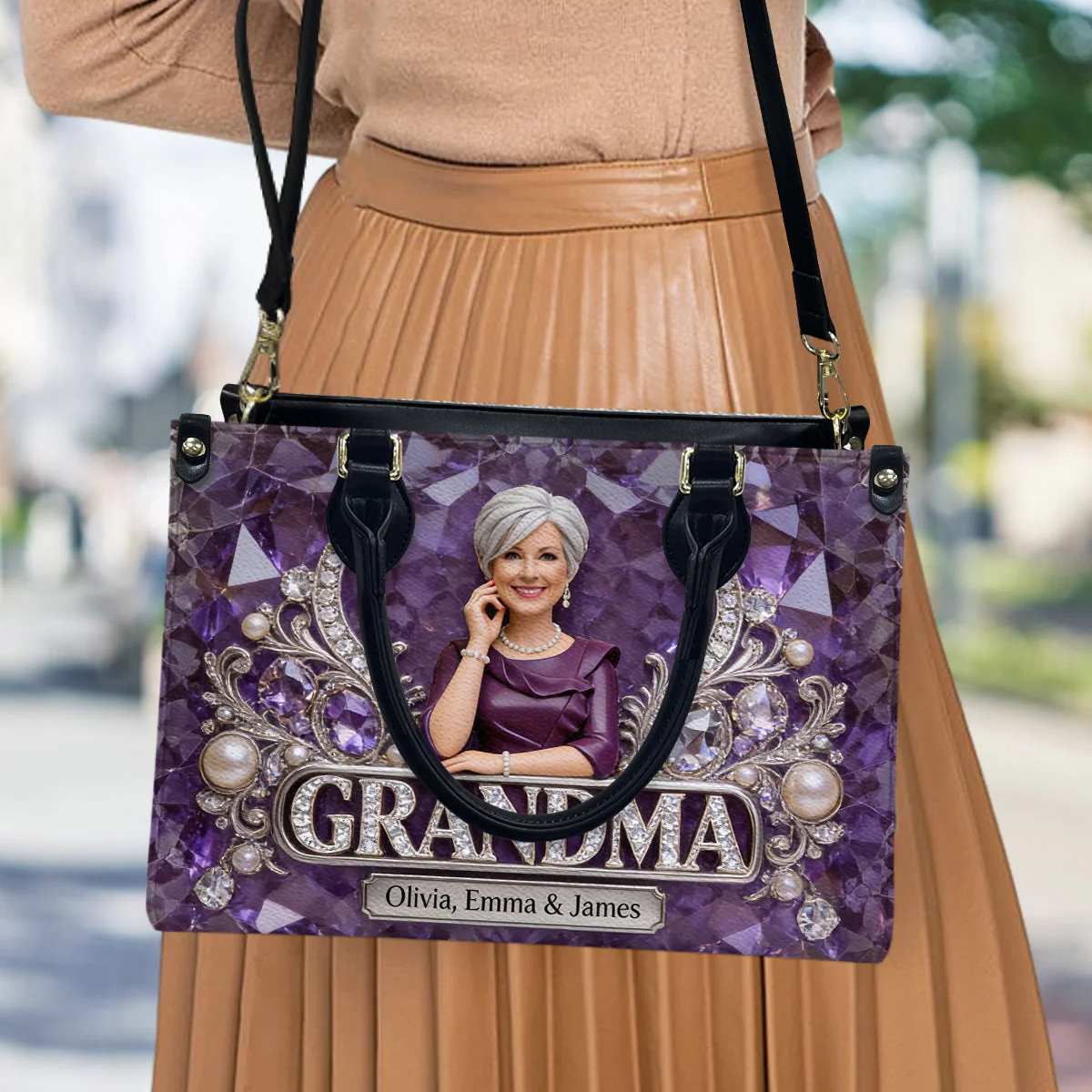 Custom Photo Grandma 3D Effects - Personalized Leather Bag - Gift For Mom, Grandma - Image 2