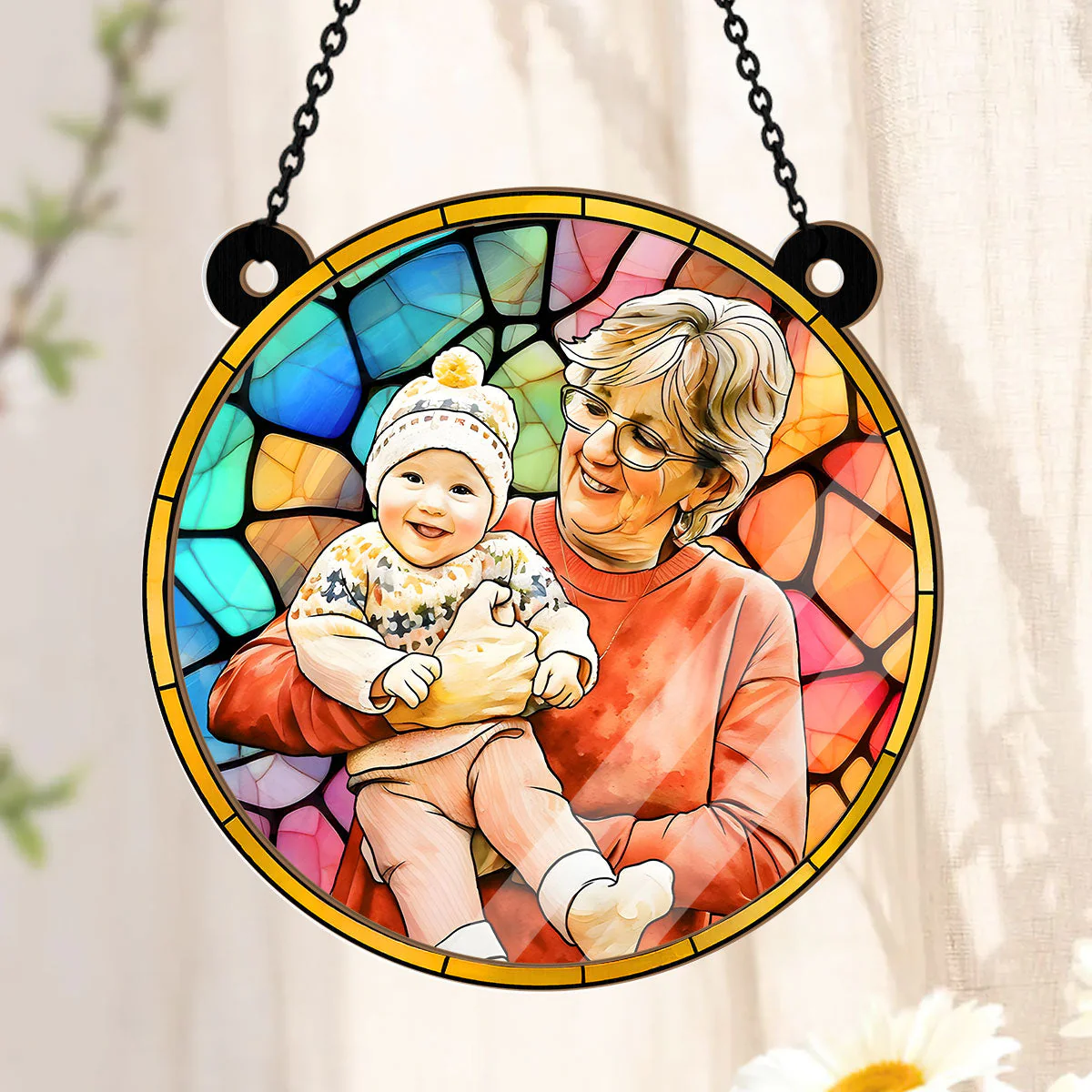 Custom Photo Grandma With Kids - Personalized Window Hanging Suncatcher - Gift For Grandma, Mom - Image 2