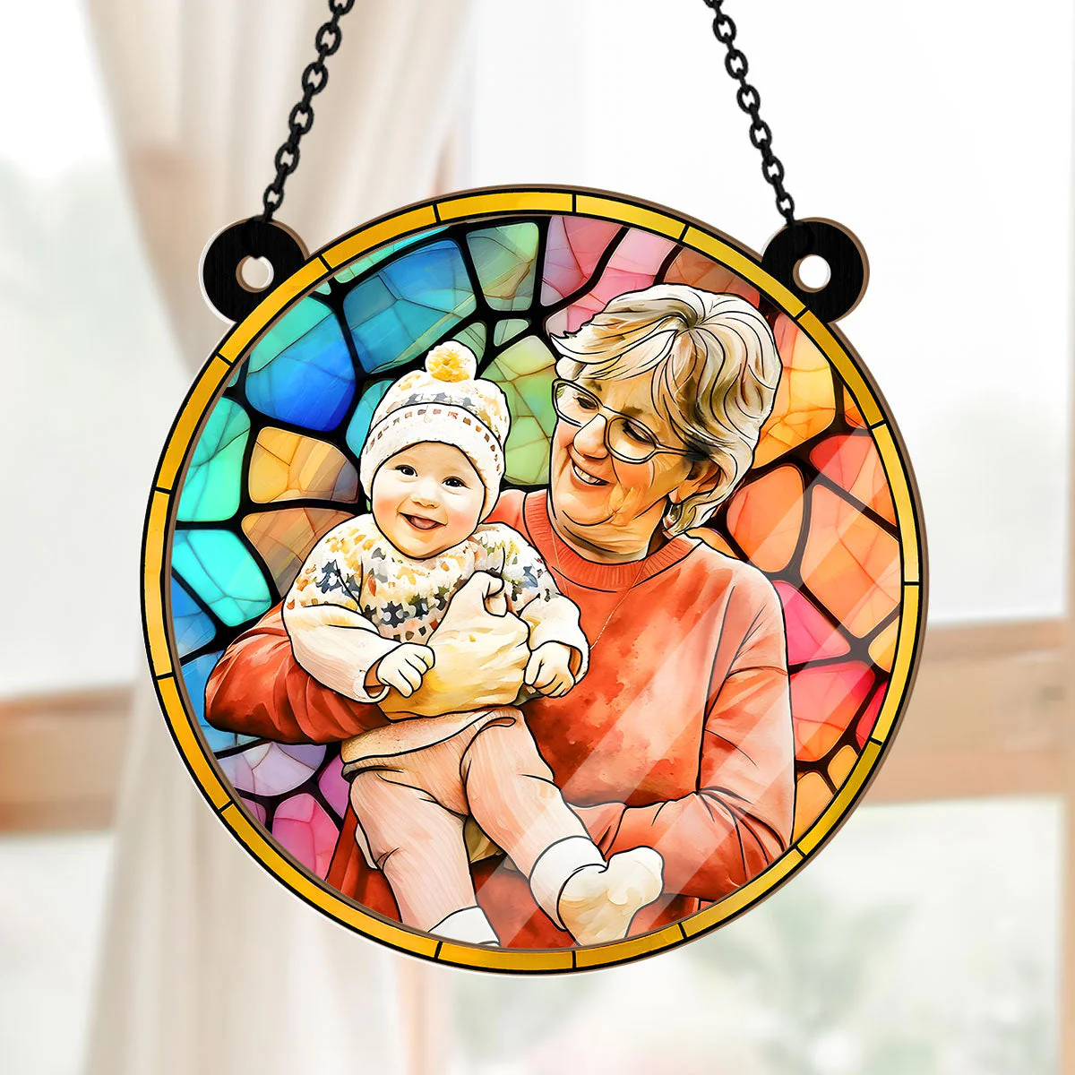 Custom Photo Grandma With Kids - Personalized Window Hanging Suncatcher - Gift For Grandma, Mom - Image 3