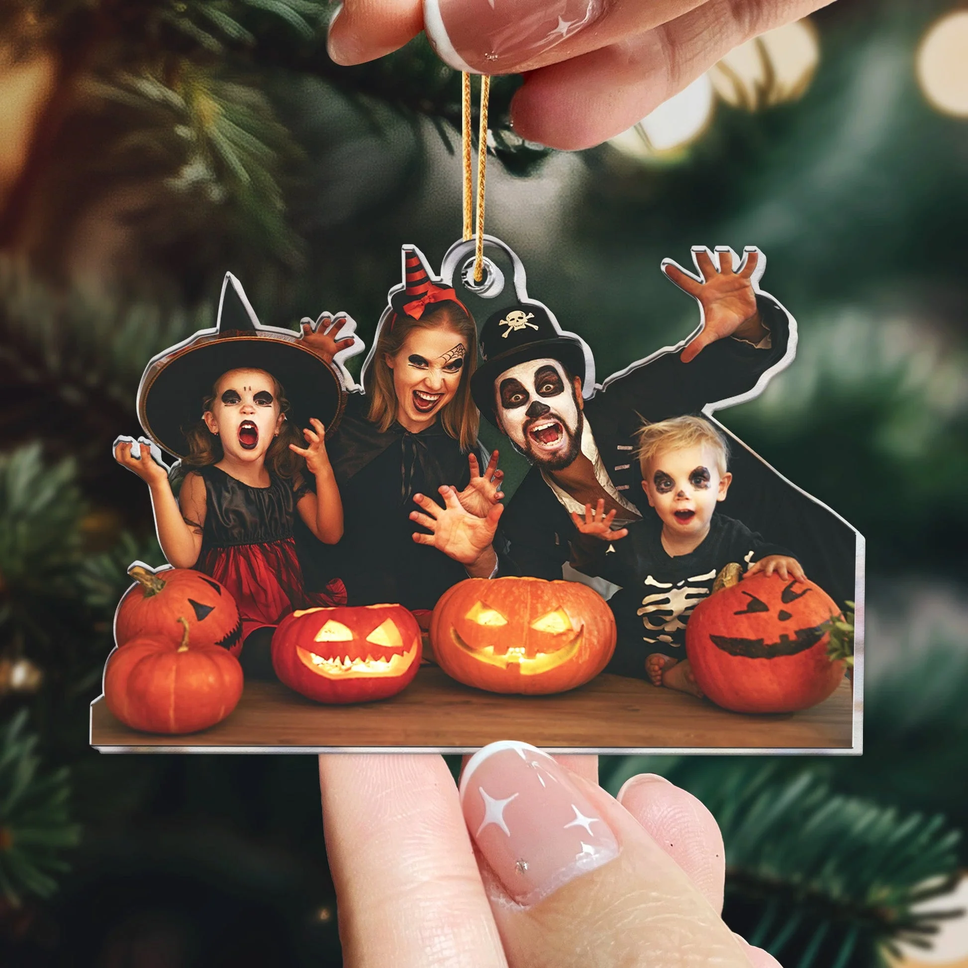 Custom Photo Halloween Happy Family - Personalized Acrylic Photo Ornament