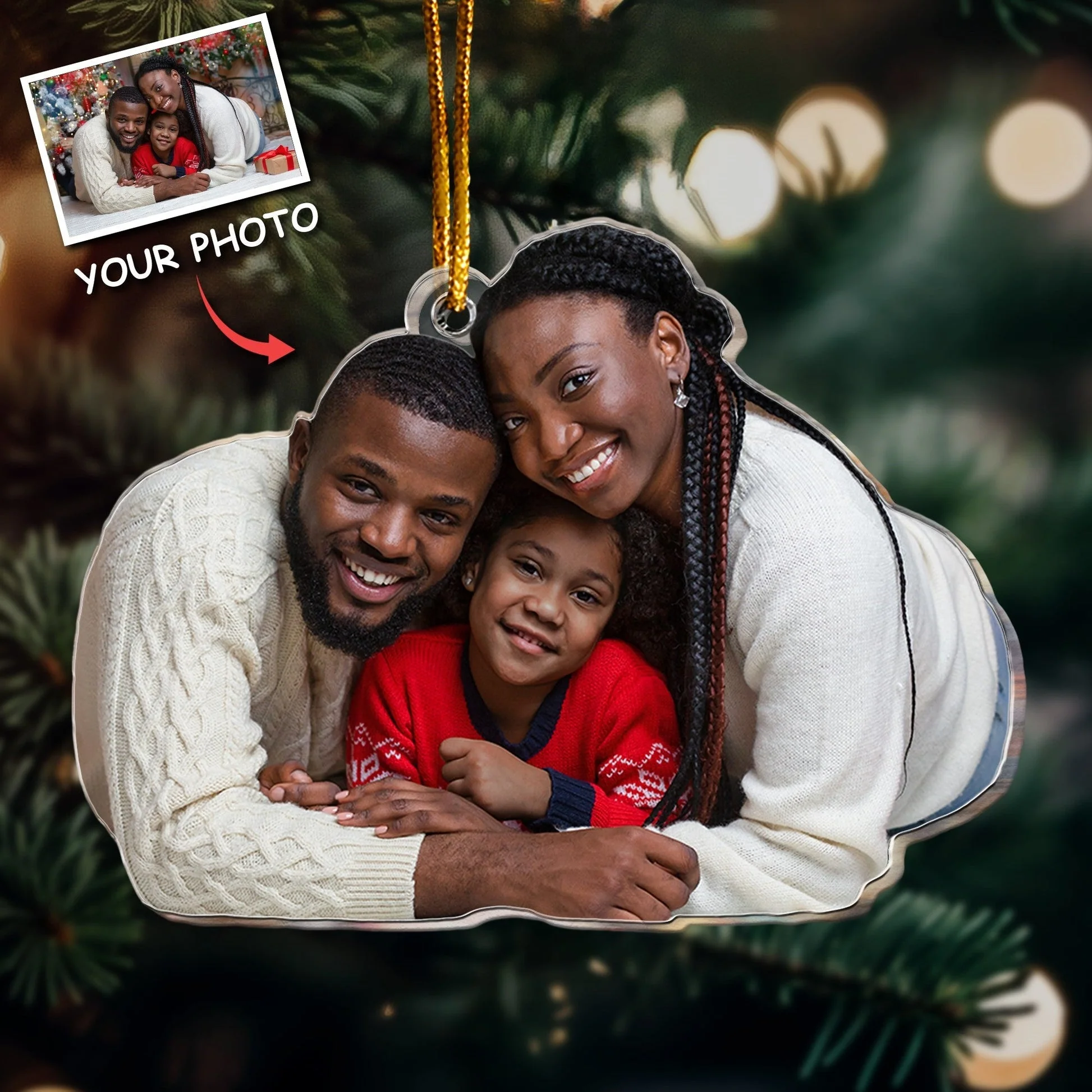 Custom Photo Happy Family Gift - Personalized Acrylic Photo Ornament - Image 2