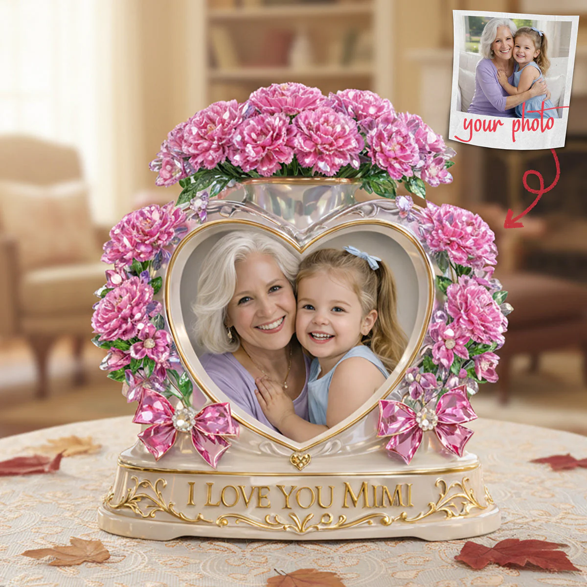 Custom Photo Heart Frame Grandma & Daughter - Personalized Acrylic Plaque - Gifts For Mom, Grandma VD01