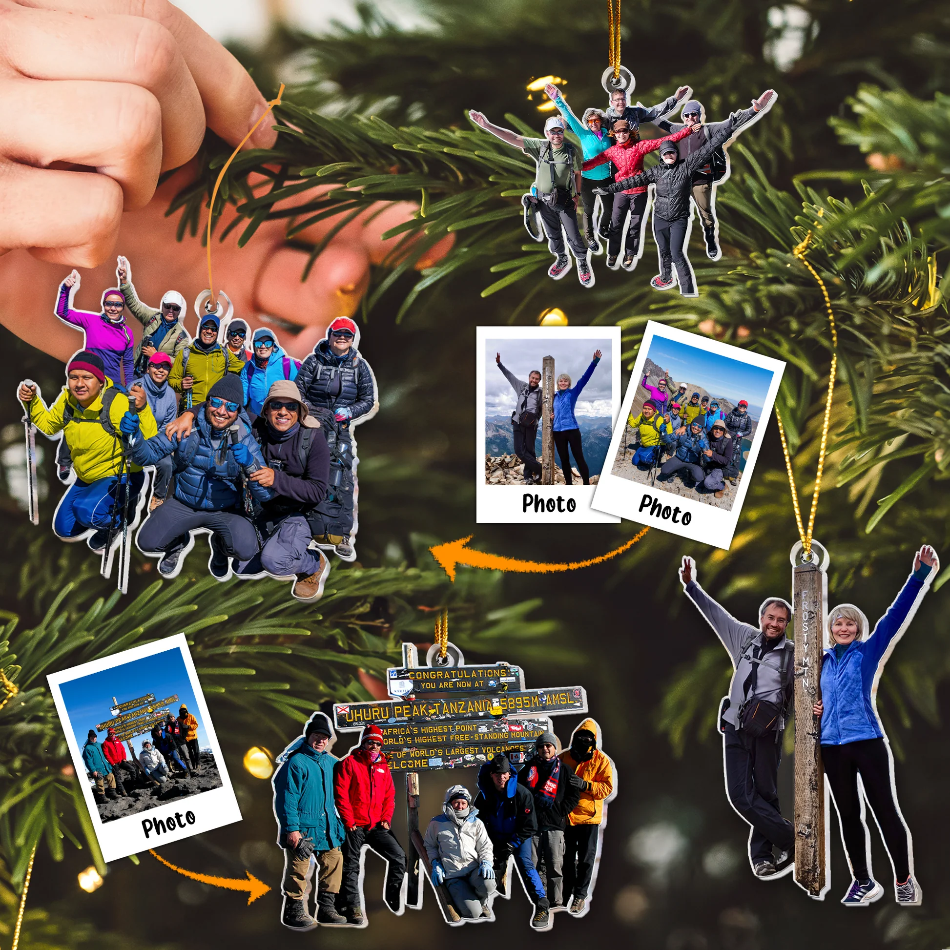 Custom Photo Hiking And Trekking Group Of Friends - Personalized Acrylic Photo Ornament - Image 2