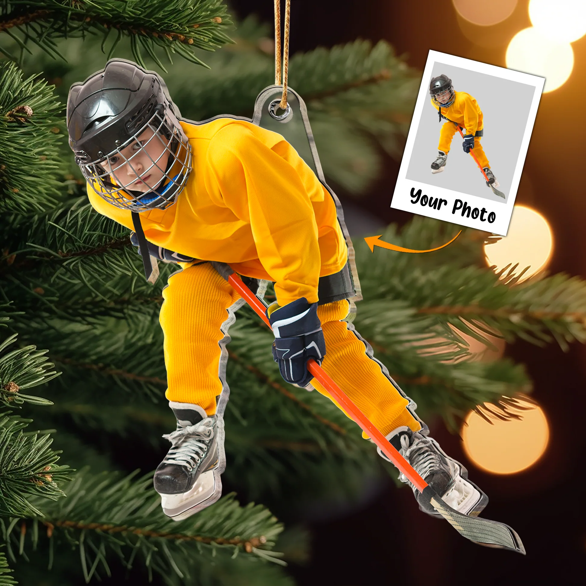 Custom Photo Hockey Players Gift for Son, Grandson - Personalized Acrylic Photo Ornament - Image 3