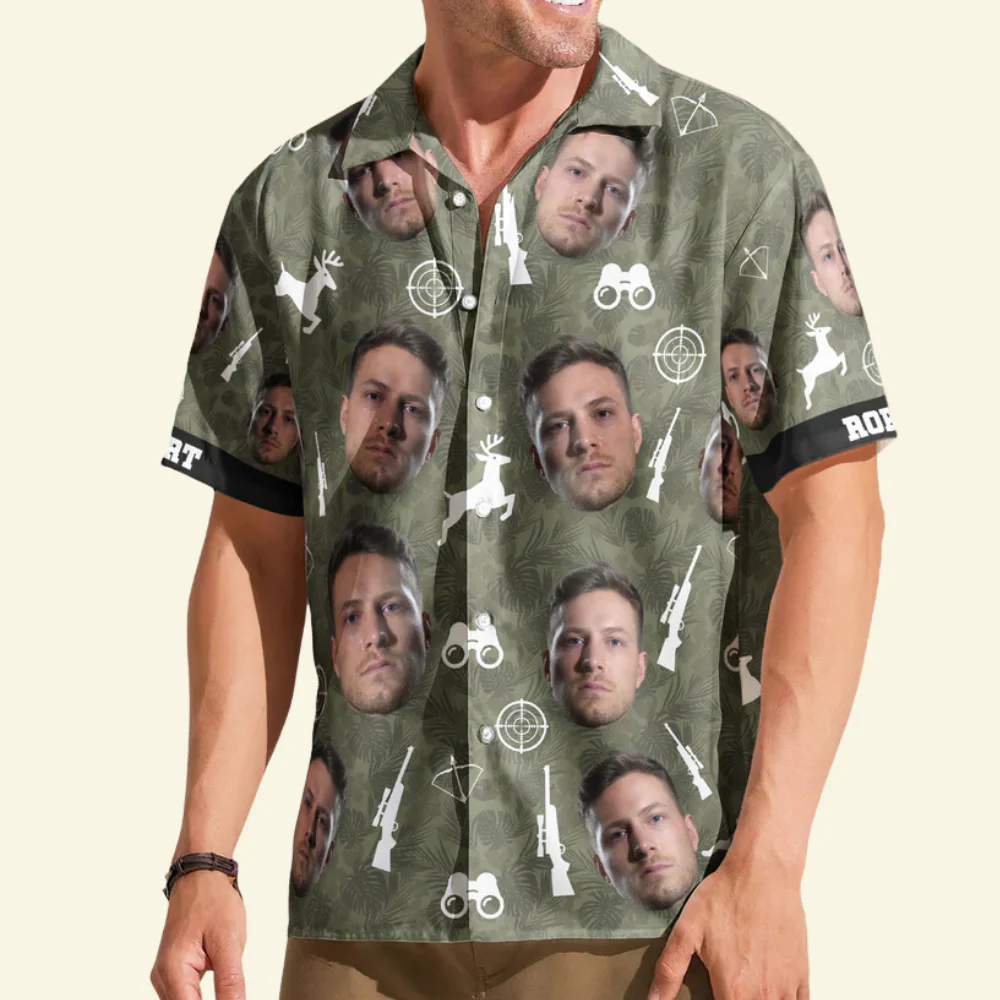 Custom Photo Hunting Camo Tropical Pattern - Personalized Hawaiian Shirt