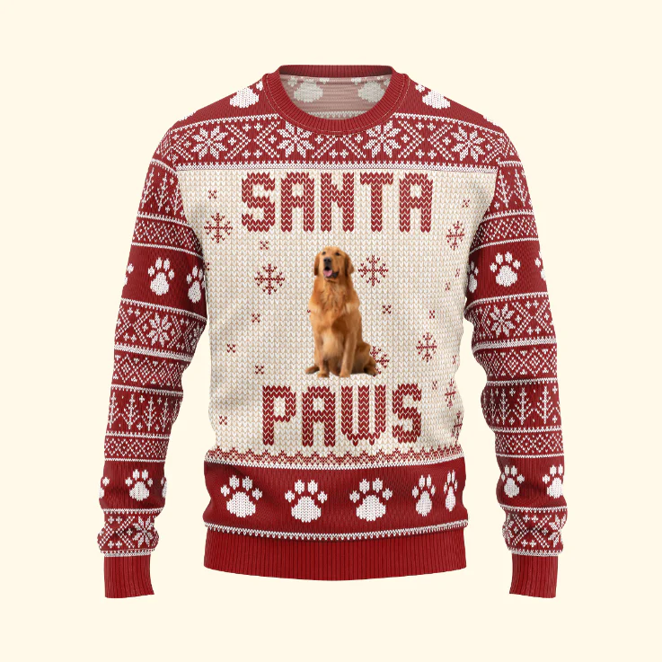Custom Photo I Believe In Santa Paws- Christmas Gift For Pet Lovers - Personalized Ugly Sweatshirt