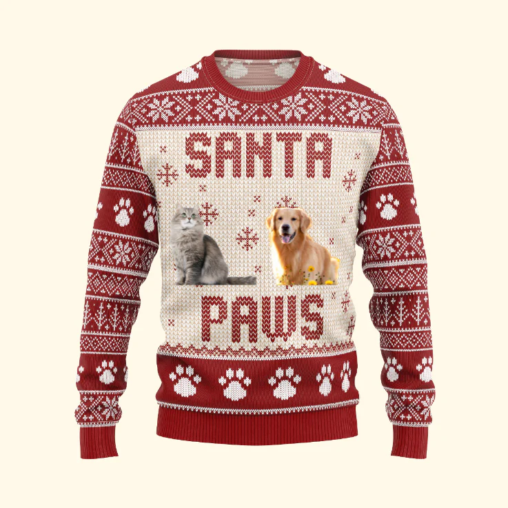 Custom Photo I Believe In Santa Paws- Christmas Gift For Pet Lovers - Personalized Ugly Sweatshirt - Image 2