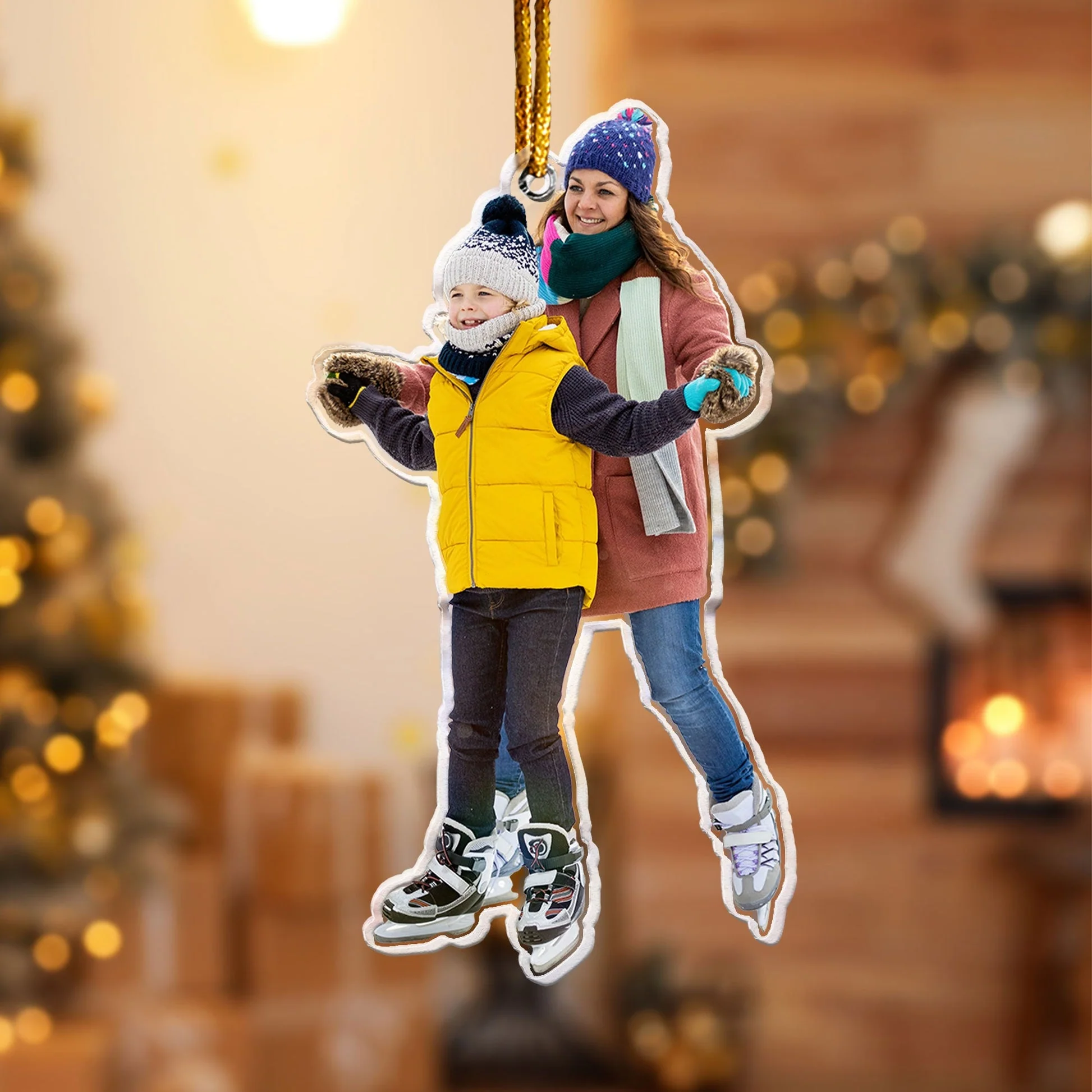 Custom Photo Ice Skating Gifts For Family Couple - Personalized Acrylic Photo Ornament - Image 2