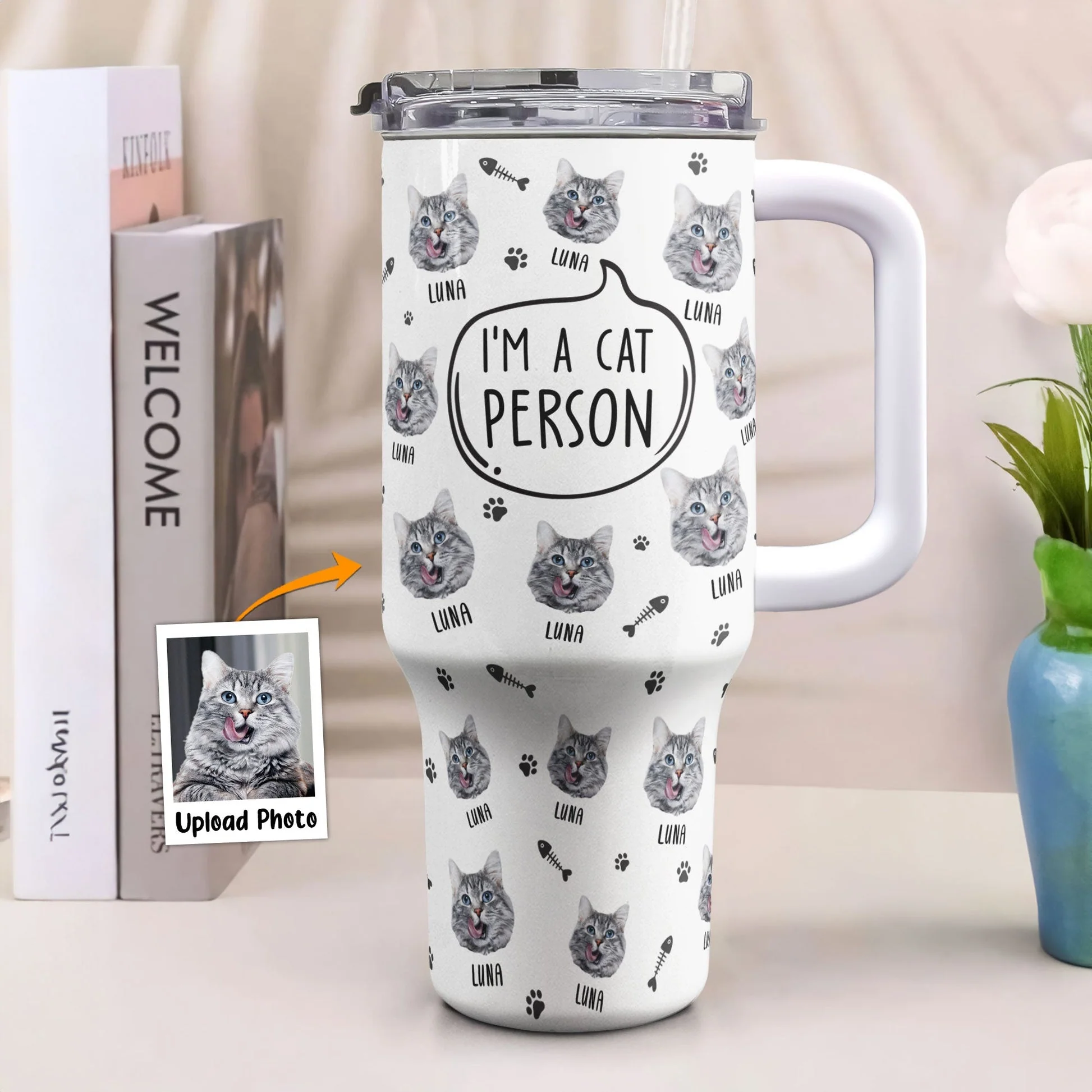 Custom Photo I'm A Cat Person - Personalized 40oz Tumbler Cup With Straw - Gift For Cat Lovers, Cat Mom, Cat Dad - NA94 - Image 2