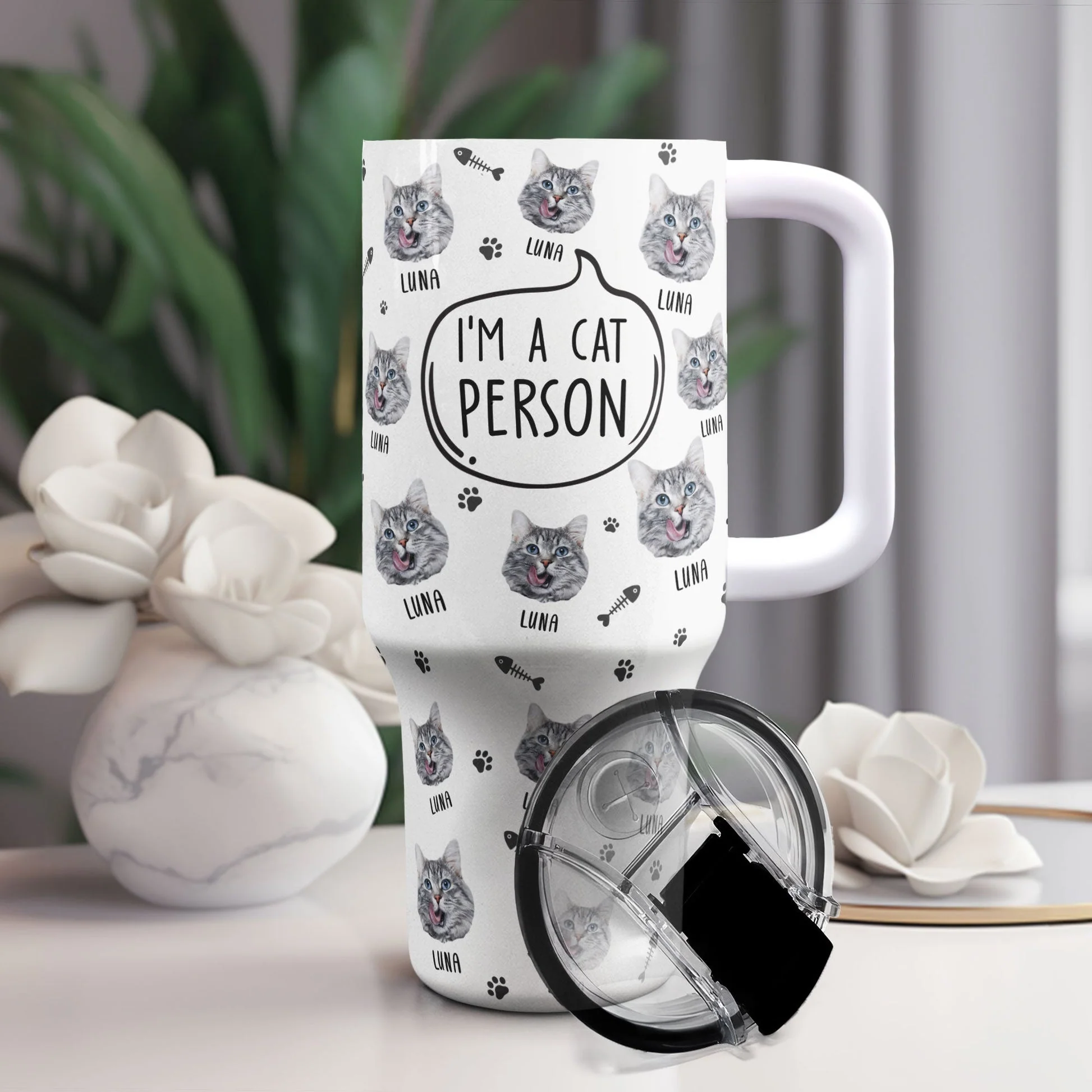 Custom Photo I'm A Cat Person - Personalized 40oz Tumbler Cup With Straw - Gift For Cat Lovers, Cat Mom, Cat Dad - NA94 - Image 3