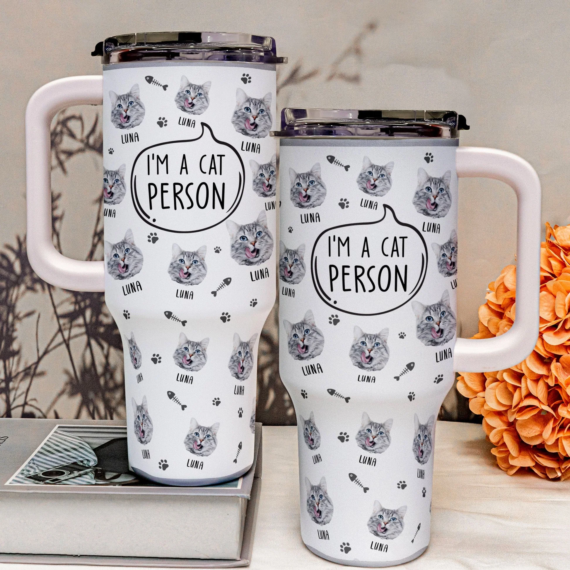 Custom Photo I'm A Cat Person - Personalized 40oz Tumbler Cup With Straw - Gift For Cat Lovers, Cat Mom, Cat Dad - NA94 - Image 4