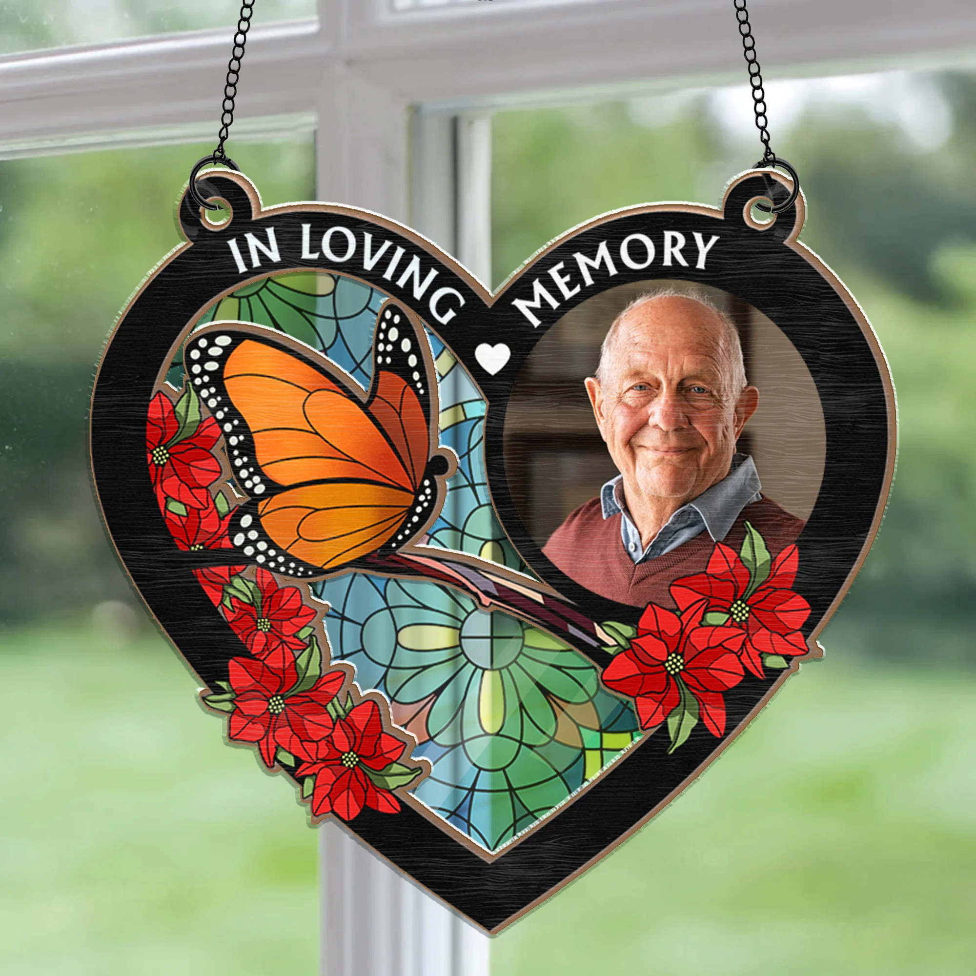 Custom Photo I'm Always With You Memorial Heart - Personalized Window Hanging Window Hanging Suncatcher Ornament - Custom photo PT - Image 2