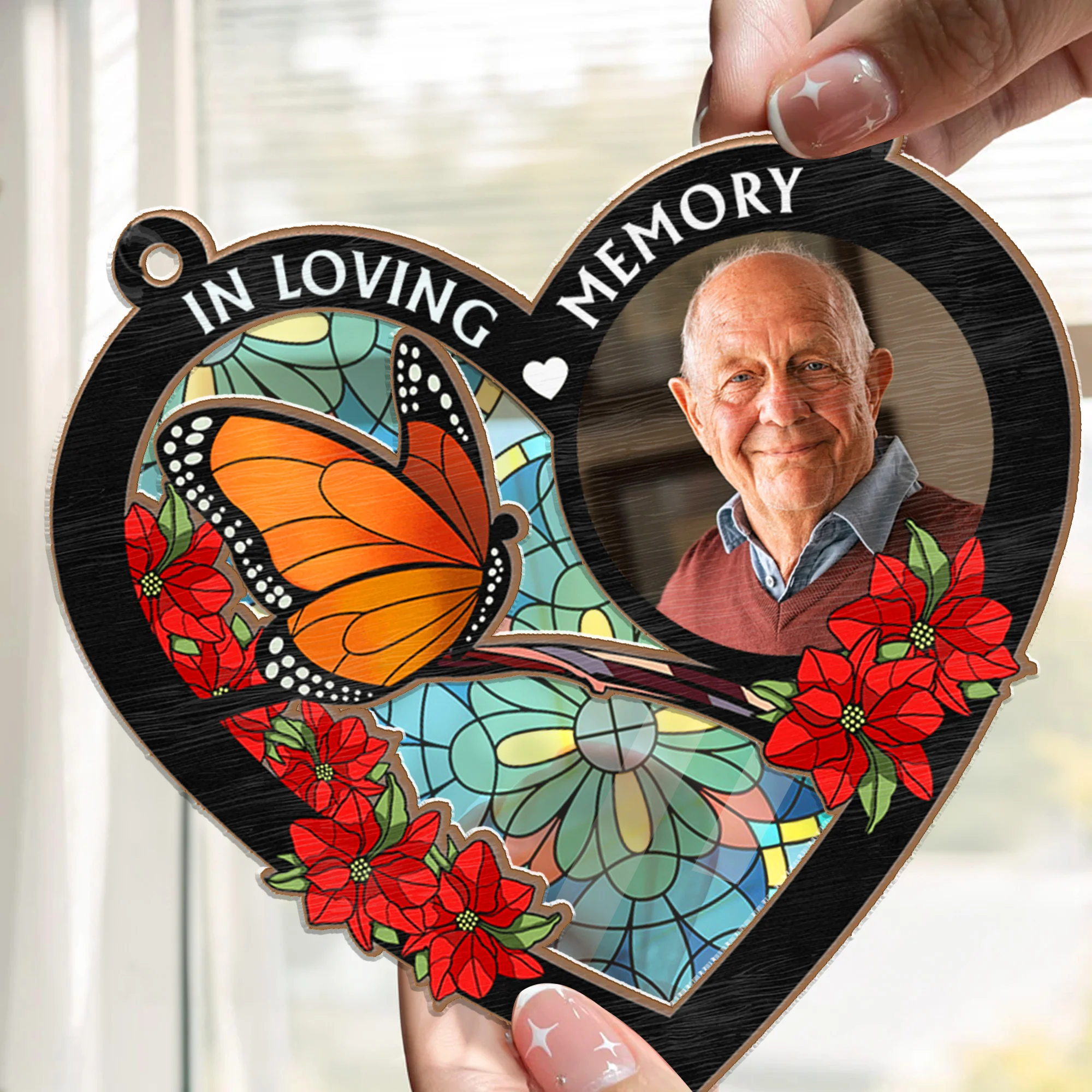 Custom Photo I'm Always With You Memorial Heart - Personalized Window Hanging Window Hanging Suncatcher Ornament - Custom photo PT - Image 3