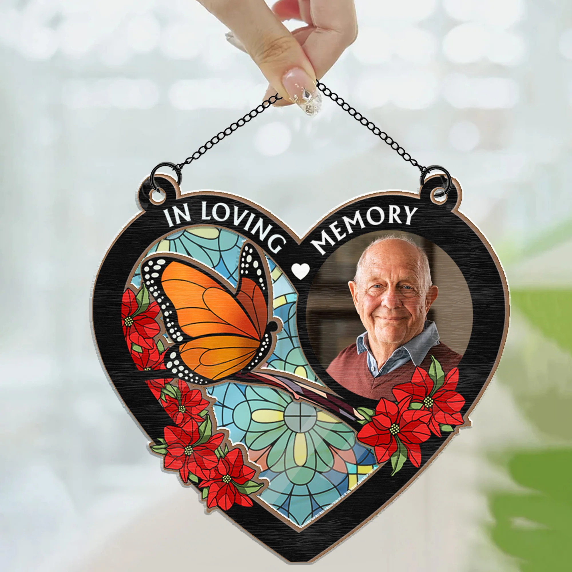 Custom Photo I'm Always With You Memorial Heart - Personalized Window Hanging Window Hanging Suncatcher Ornament - Custom photo PT - Image 4