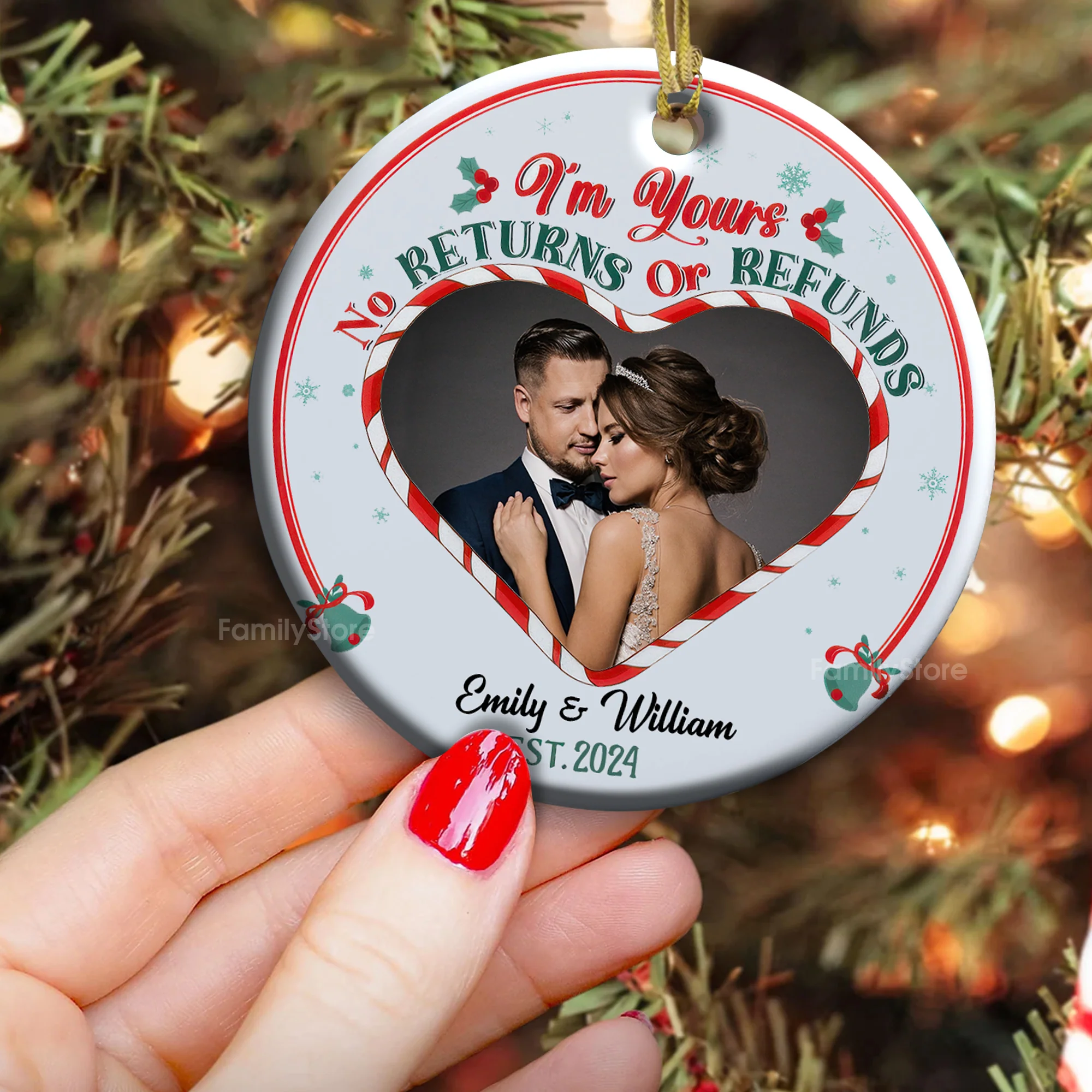 Custom Photo I'm Yours No Returns Husband Wife - Gift for Couples - Personalized Ceramic Ornament NH96 - Image 3