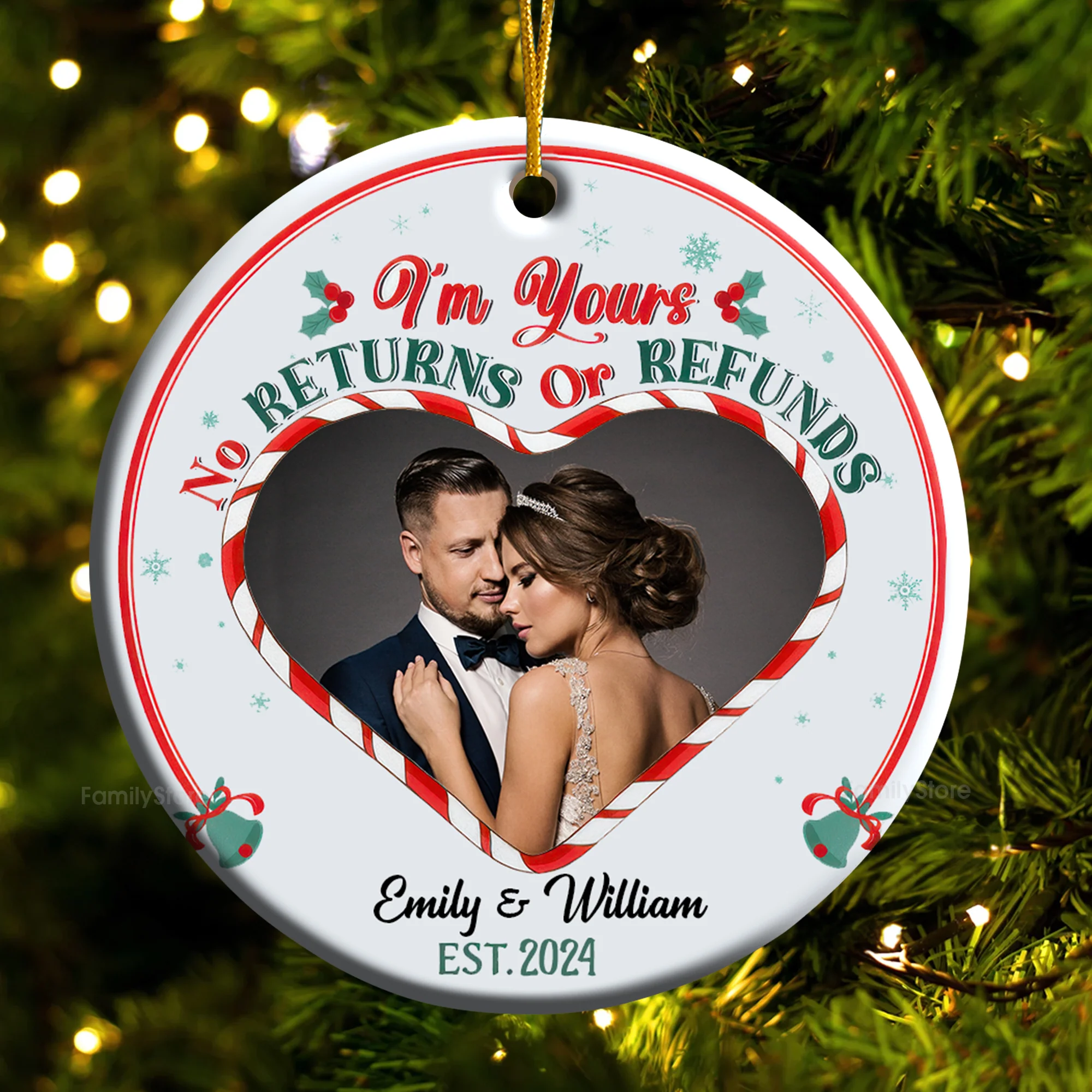 Custom Photo I'm Yours No Returns Husband Wife - Gift for Couples - Personalized Ceramic Ornament NH96 - Image 4