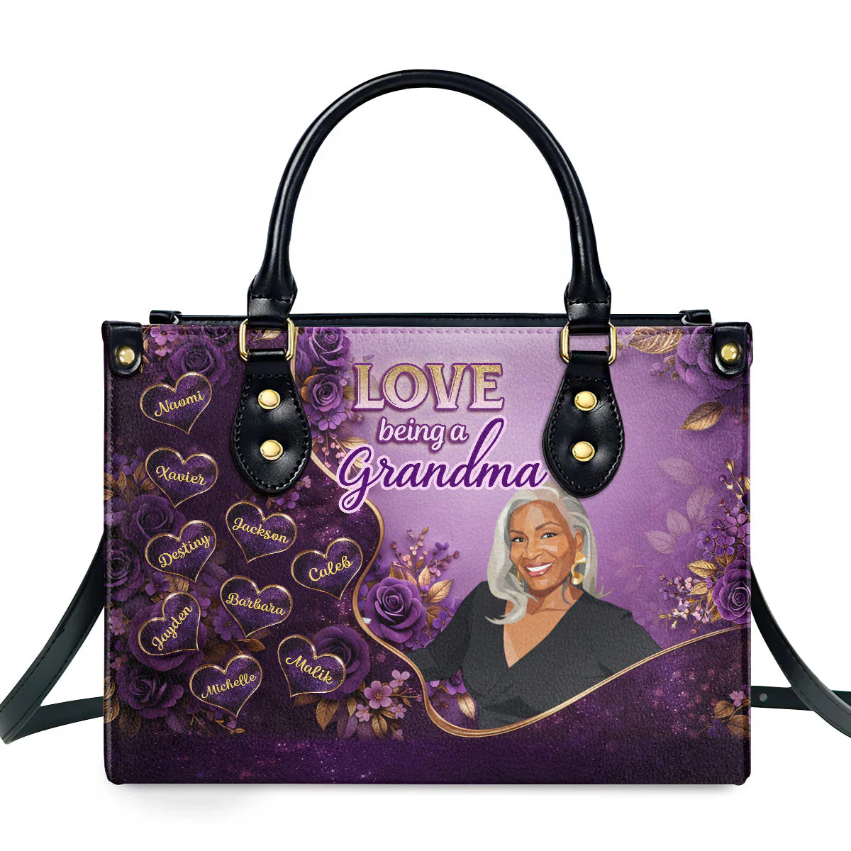 Custom Photo Love Being A Grandma - Personalized Leather Bag - Gift For Mom, Grandma