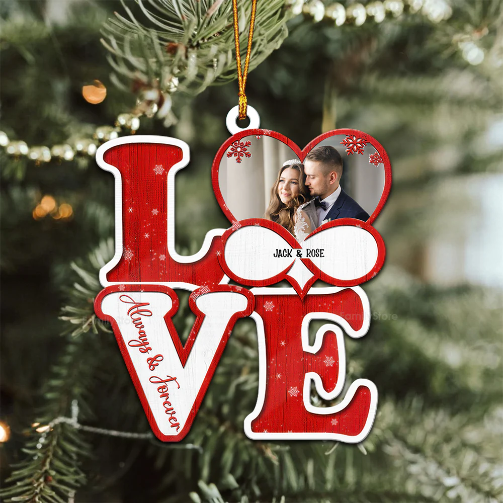 Custom Photo Love Forever - Gift for Couples - Personalized Wood Ornament NH96 - Image 2