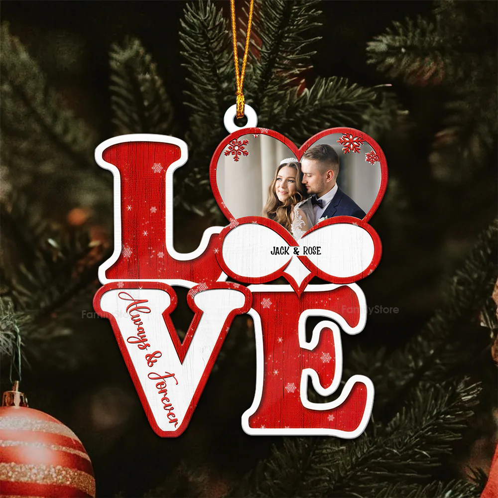 Custom Photo Love Forever - Gift for Couples - Personalized Wood Ornament NH96 - Image 4