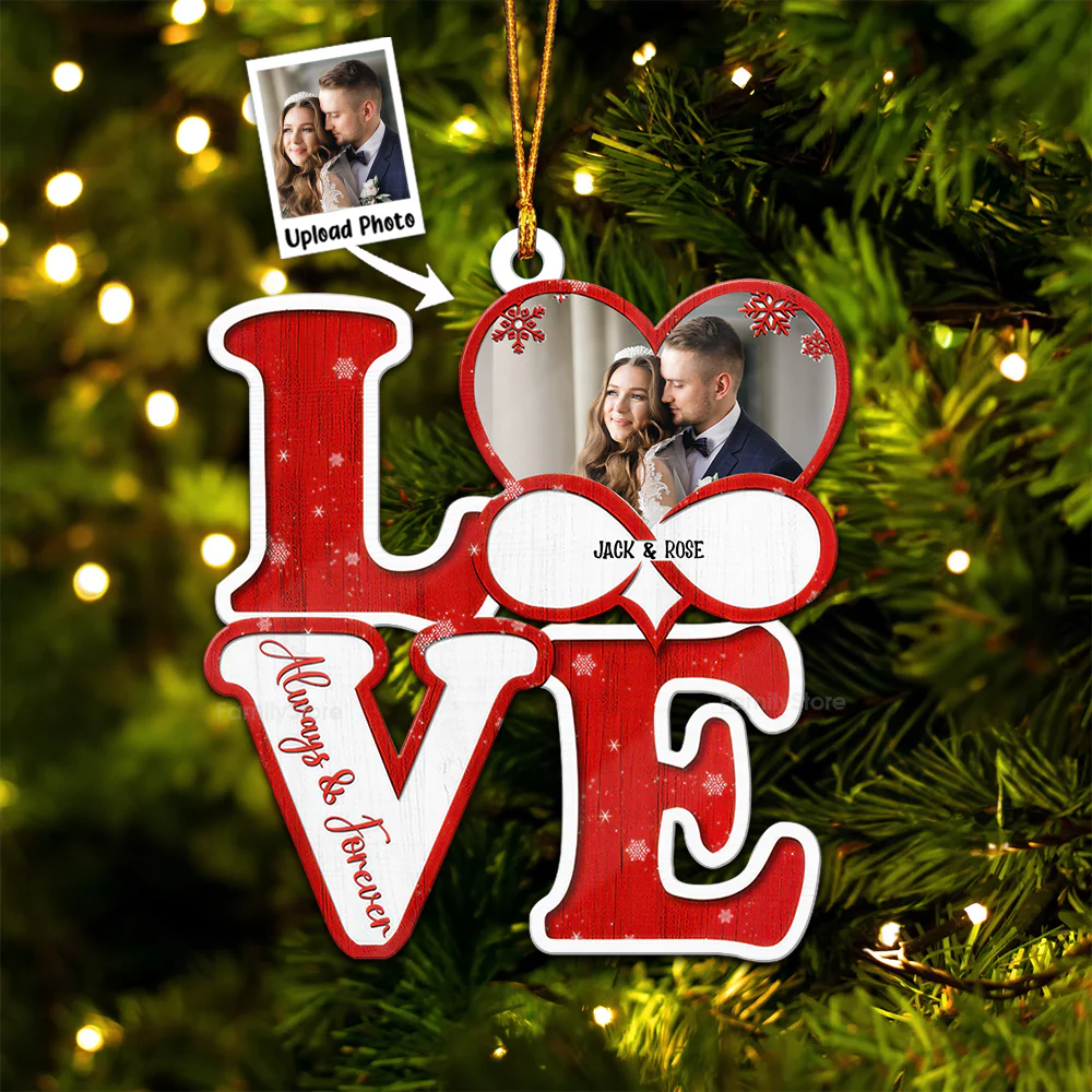 Custom Photo Love Forever - Gift for Couples - Personalized Wood Ornament NH96 - Image 5