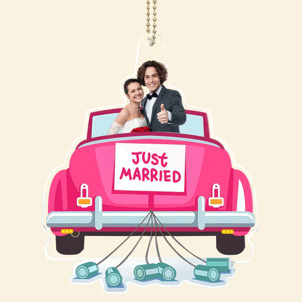 Custom Photo Love You Bae Just Married - Gift For Couple - Personalized Car Hanging Ornament - NA94 - Image 3
