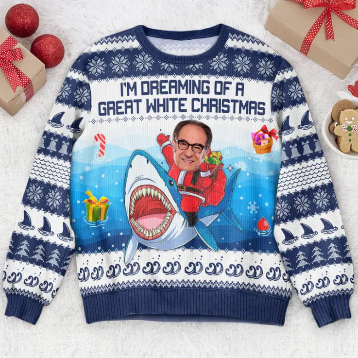 Custom Photo I'm Dreaming Of A Great White - Christmas Gift For Family, Friends - Personalized Ugly Sweatshirt - Image 2