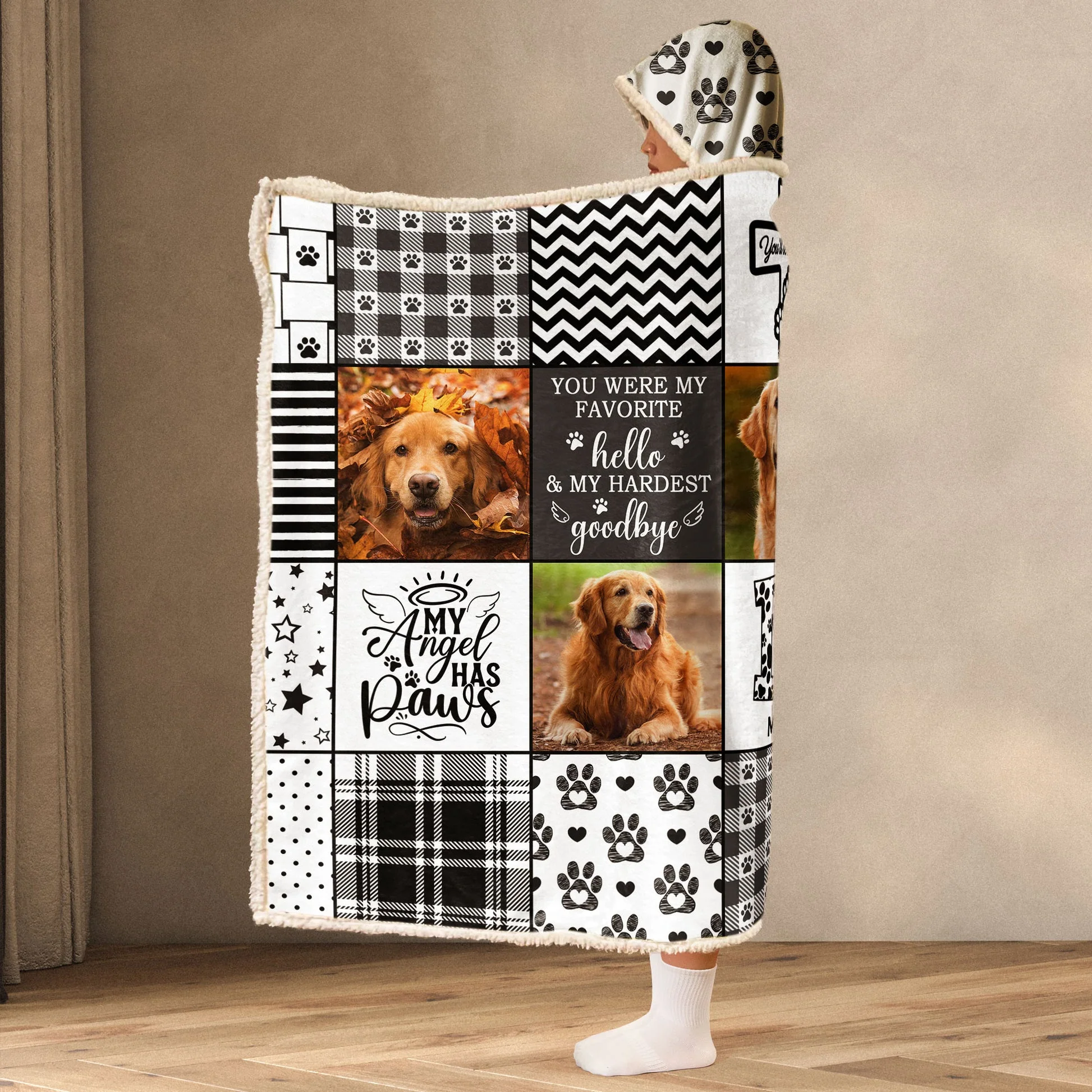 Custom Photo My Angel Has Paws - Personalized Wearable Hooded Blanket - Memorial Gift For Pet Lovers - NA94 - Image 4