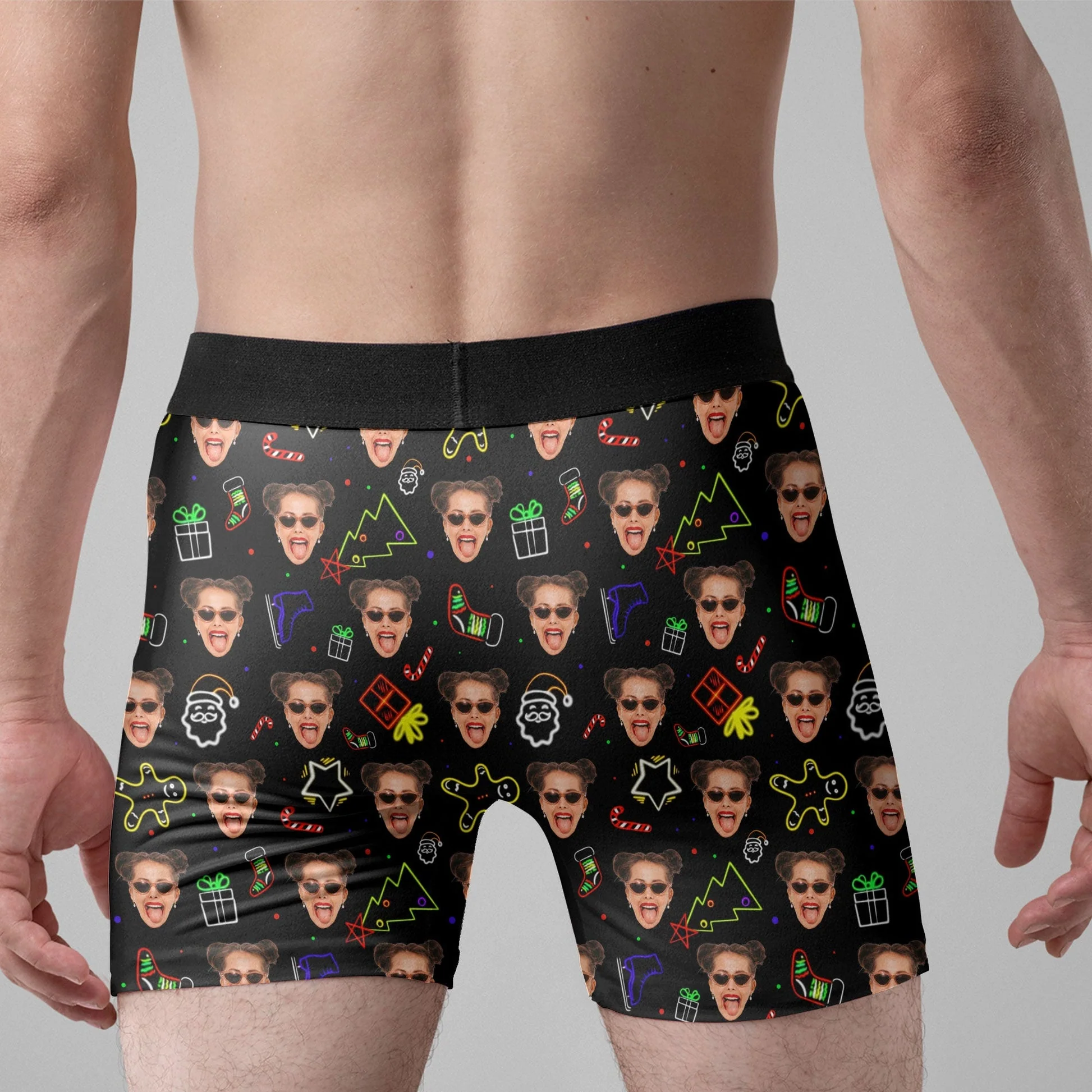 Custom Photo Neon Christmas - Gift For Boyfriend, Husband, Anniversary - Funny Personalized Custom Boxer Briefs, Men's Boxers - Image 3
