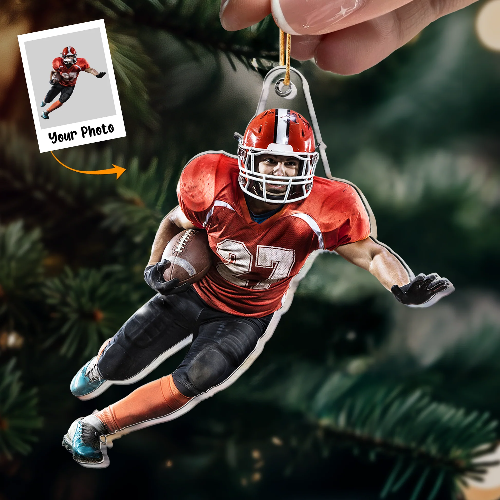 Custom Photo Ornament For American Football Players - Personalized Shaped Acrylic Photo Ornament - Image 2
