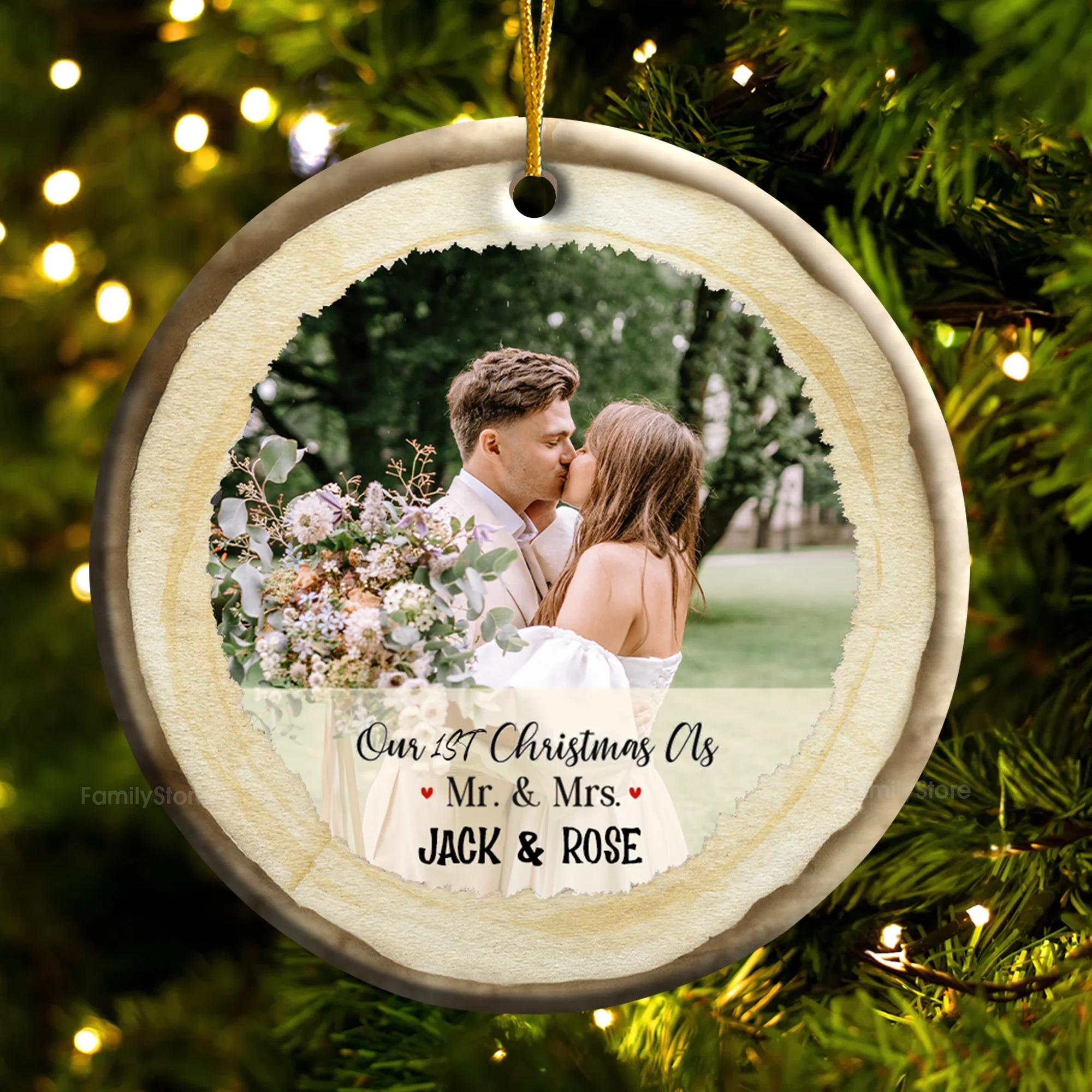 Custom Photo Our First Christmas As Mr & Mrs - Gift for Couples, Wedding - Personalized Ceramic Ornament - Crawl NH96 - Image 4