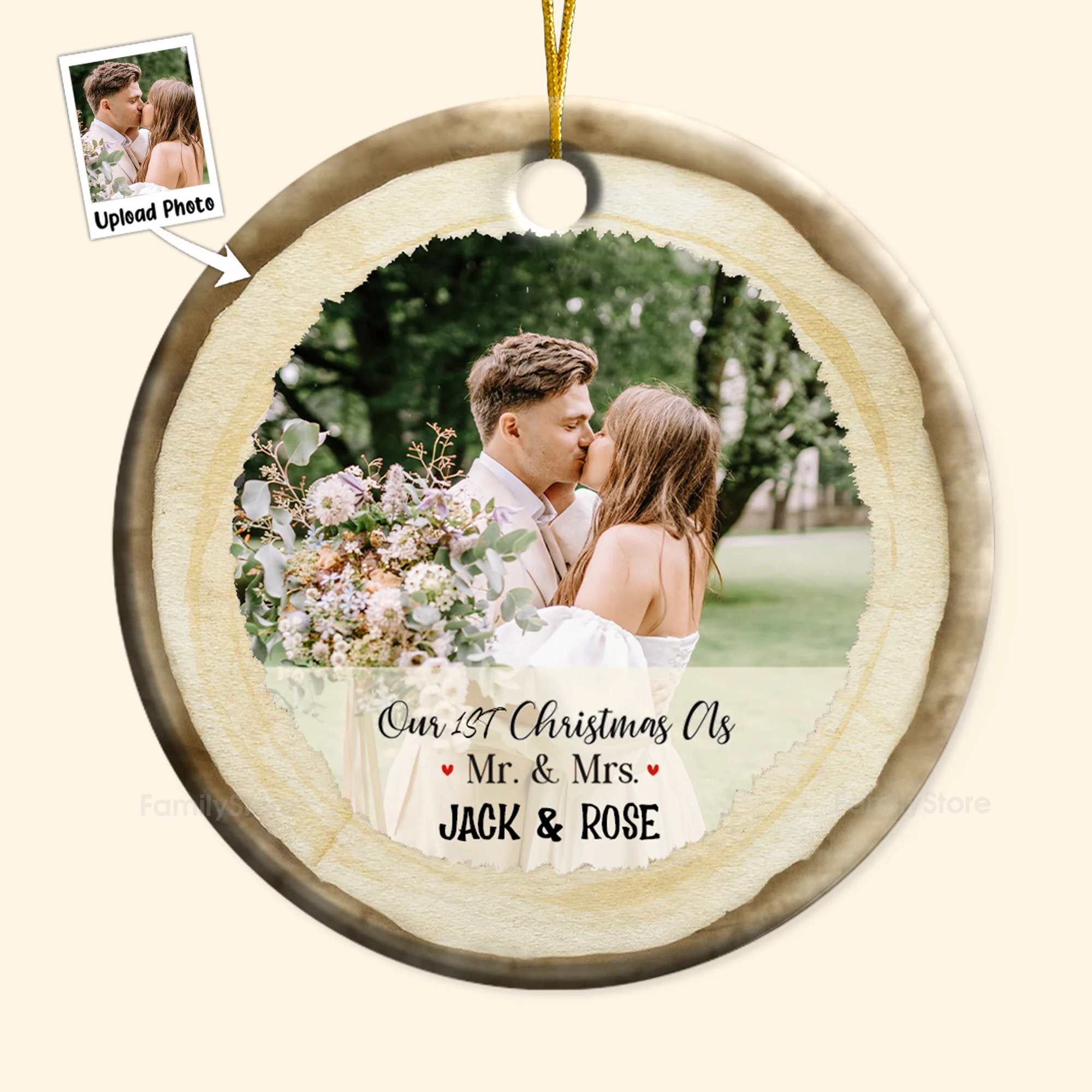 Custom Photo Our First Christmas As Mr & Mrs - Gift for Couples, Wedding - Personalized Ceramic Ornament - Crawl NH96 - Image 6