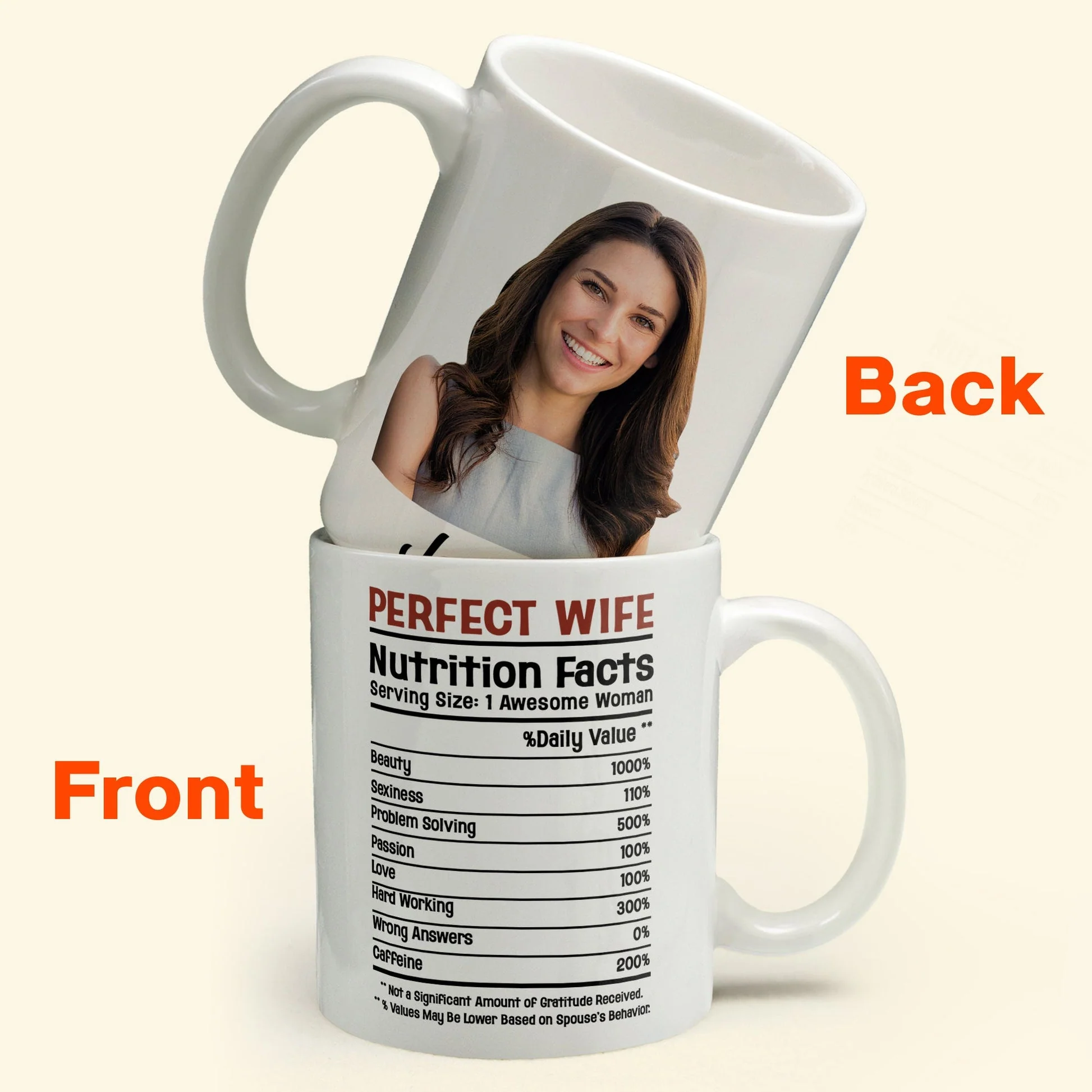 Custom Photo Perfect Wife Nutrition Facts - Personalized Ceramic Mug - Gift For Couple, Husband Wife NH96 - Image 2