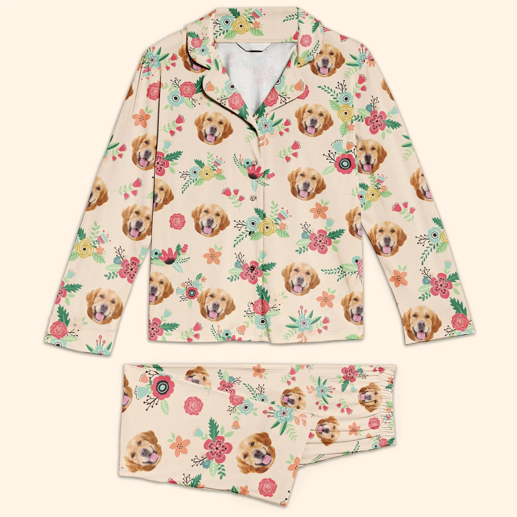 Custom Photo Pet Face Flower Pattern - Personalized Pajama - Gift For Pet Lovers, Pet Owners - NA94 - Image 3