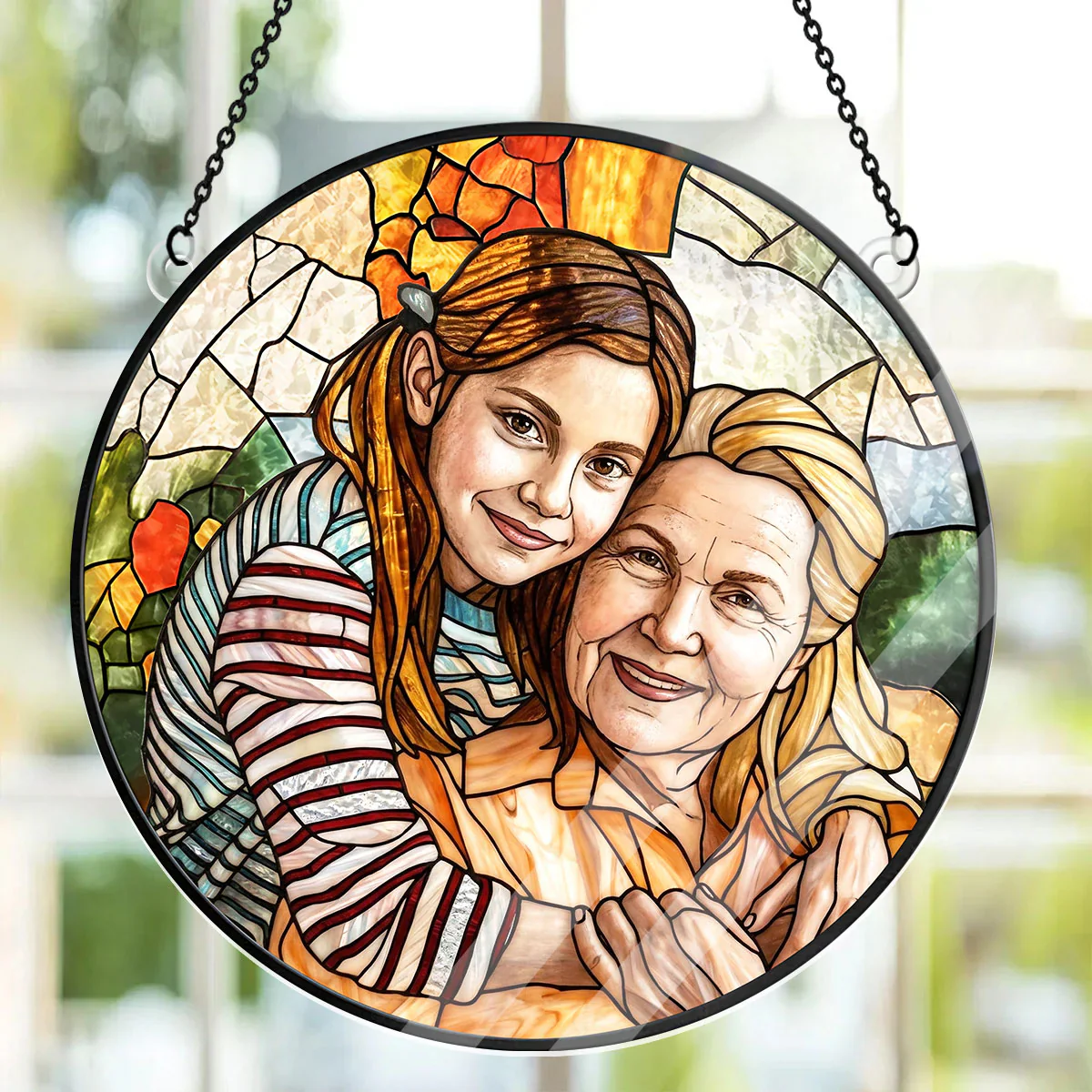 Custom Photo Portrait Parents Family - Personalized Window Hanging Acrylic Suncatcher - Gift For Mom, Grandma HN02 - Image 2