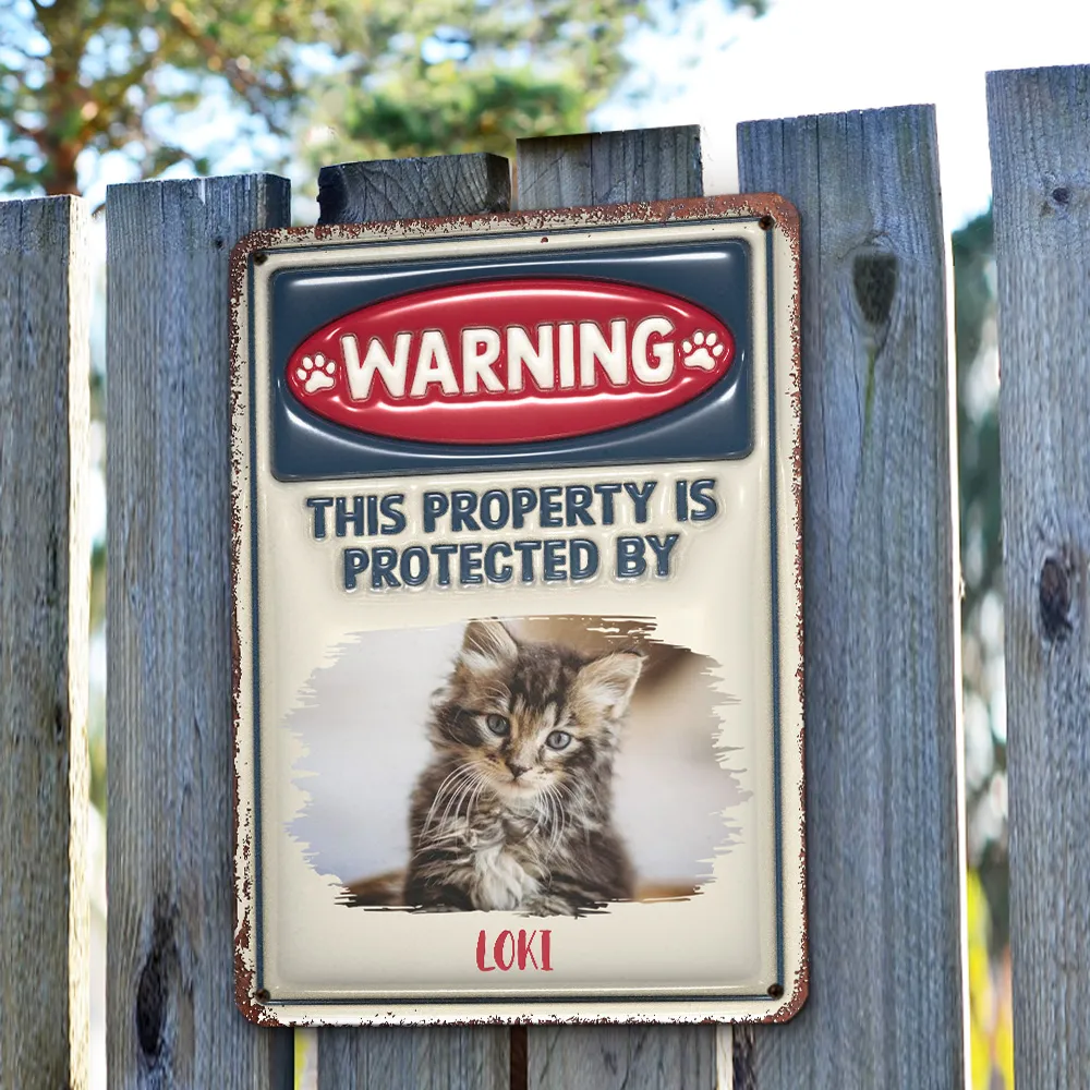 Custom Photo Property Is Protected By Cats - Personalized 3D Inflated Effect Metal Sign - Gift For Cat Lovers | NA94 CU5031209