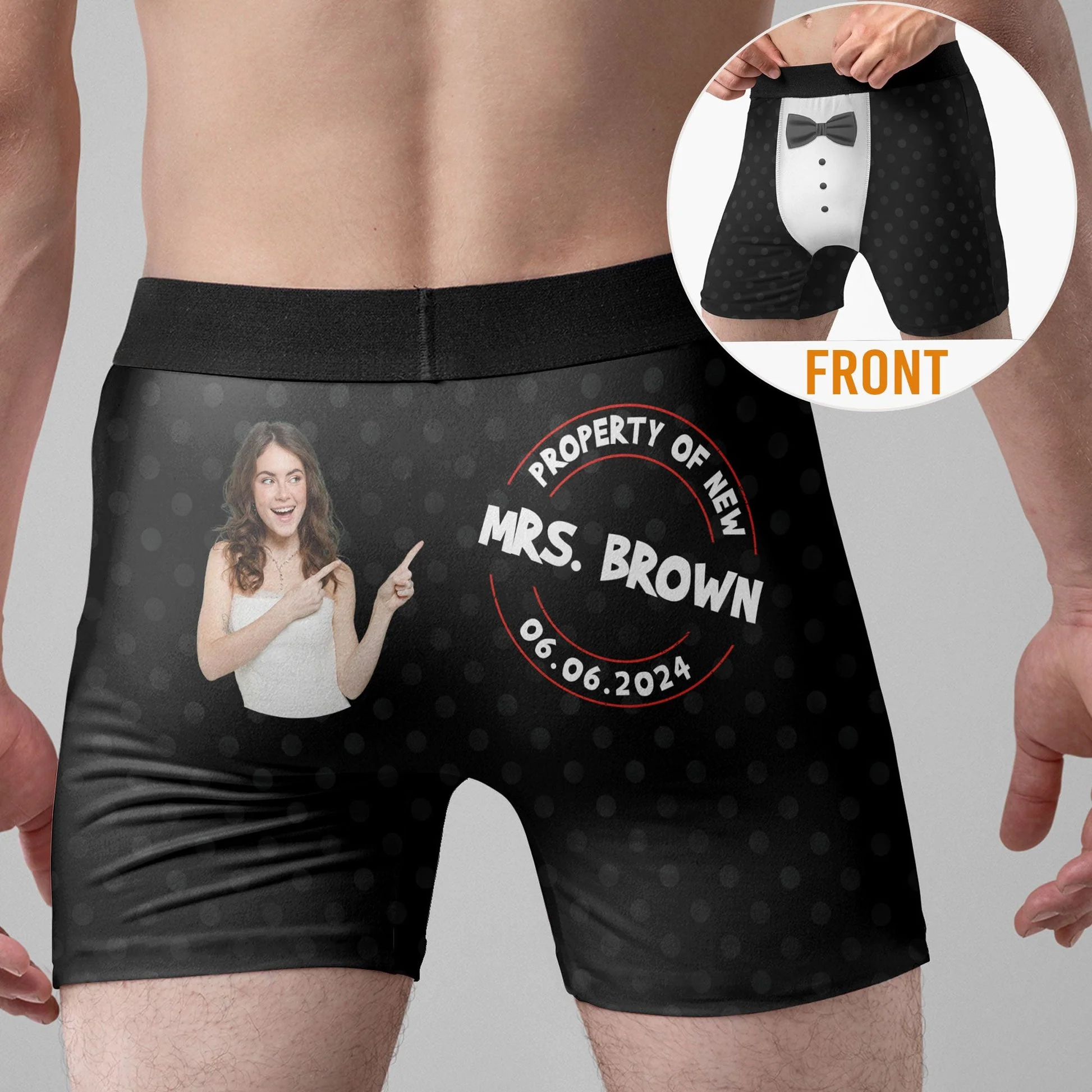Custom Photo Property Of The Bride - Gift For Boyfriend, Husband, Anniversary - Funny Personalized Custom Boxer Briefs, Men's Boxers NH96