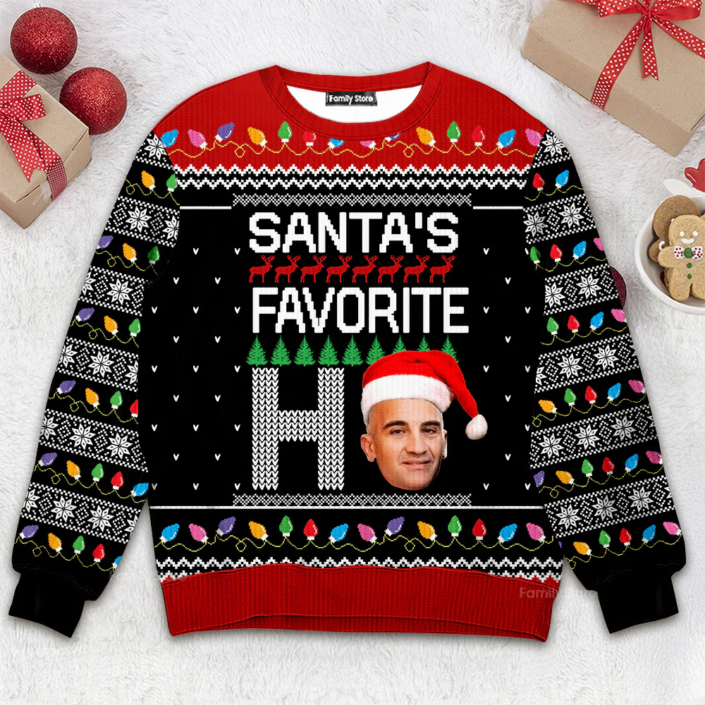 Custom Photo Santa's Favorite Ho - Christmas Gift For Family, Friends - Personalized Ugly Sweatshirt