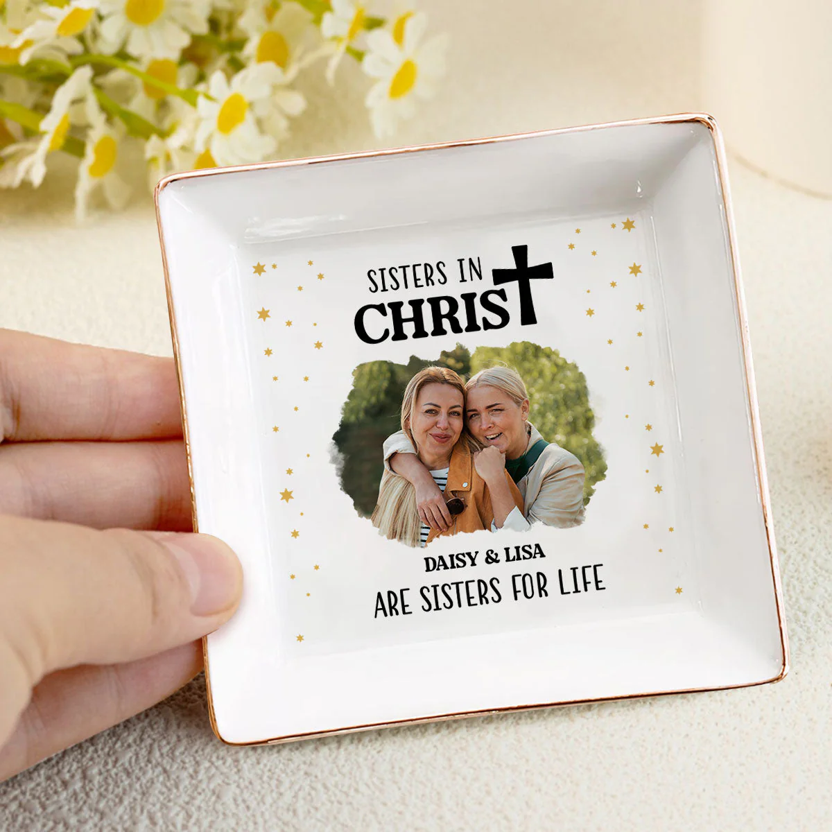 Custom Photo Sisters In Christ Are Sisters For Life - Personalized Jewelry Dish - Gift For Mom, Girlfriend, Wife, Bestie, Sister - NH96 - Image 4