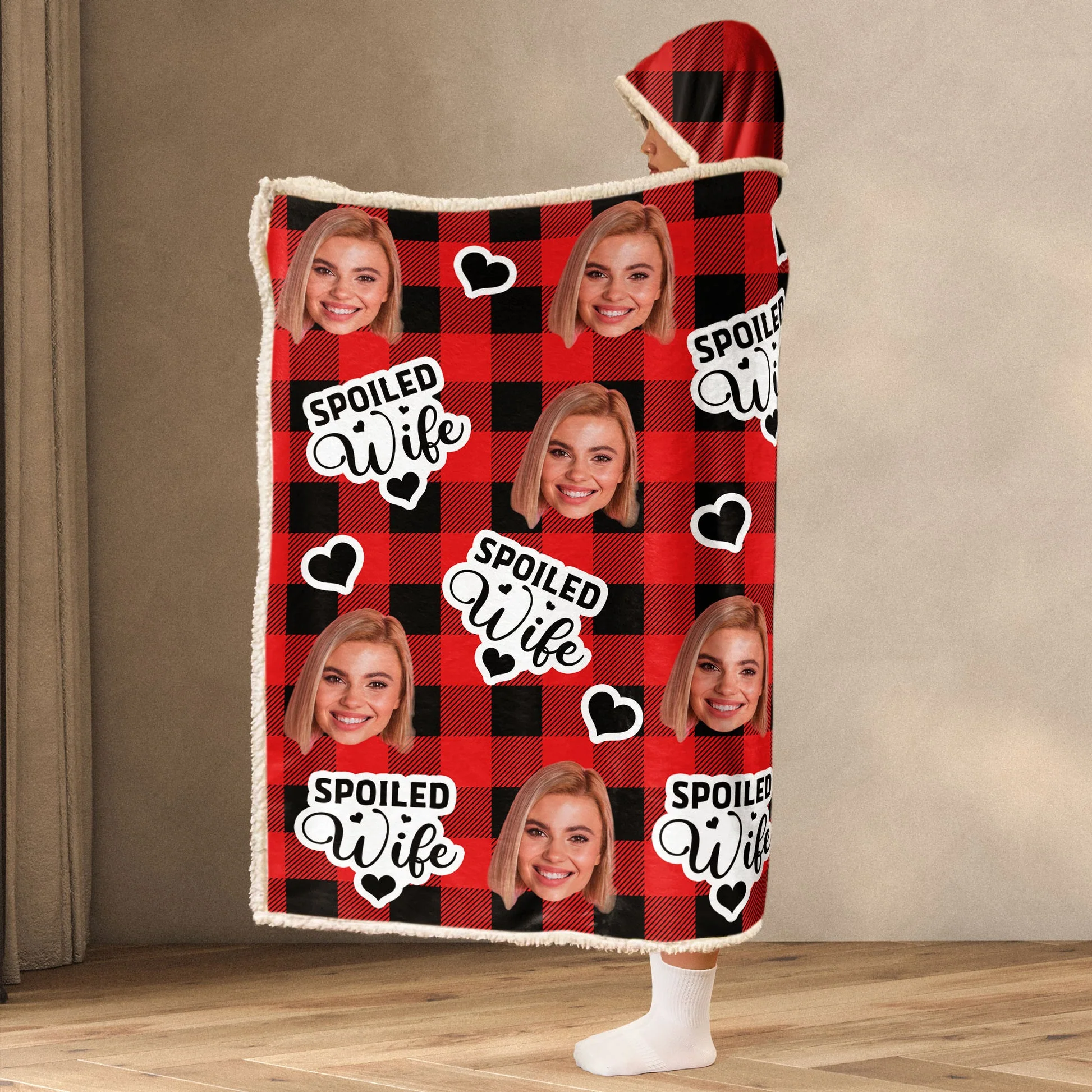 Custom Photo Spoiled Wife - Personalized Wearable Hooded Blanket - Gift For Wife, Girlfriend - NA94 - Image 3