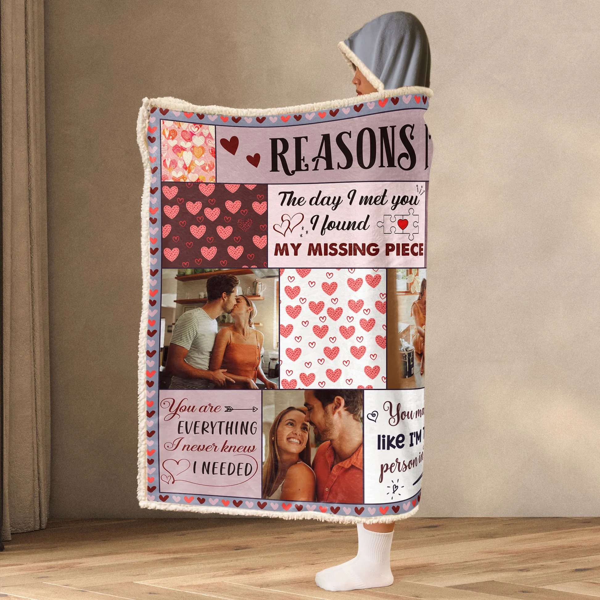 Custom Photo The Reasons I Love You- Personalized Wearable Hooded Blanket - Gift For Couple, Husband Wife, Engagement, Marrige Gift - Image 3
