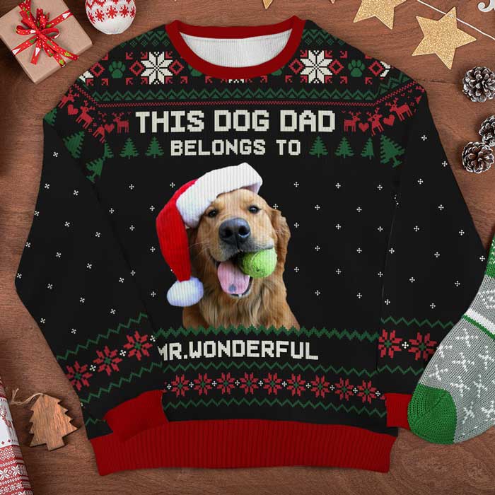Custom Photo This Dog Dad Belongs To - Personalized Ugly Sweater - Gift For Dog Lover, Dog Mom, Dog Dad - NH96 - Image 2