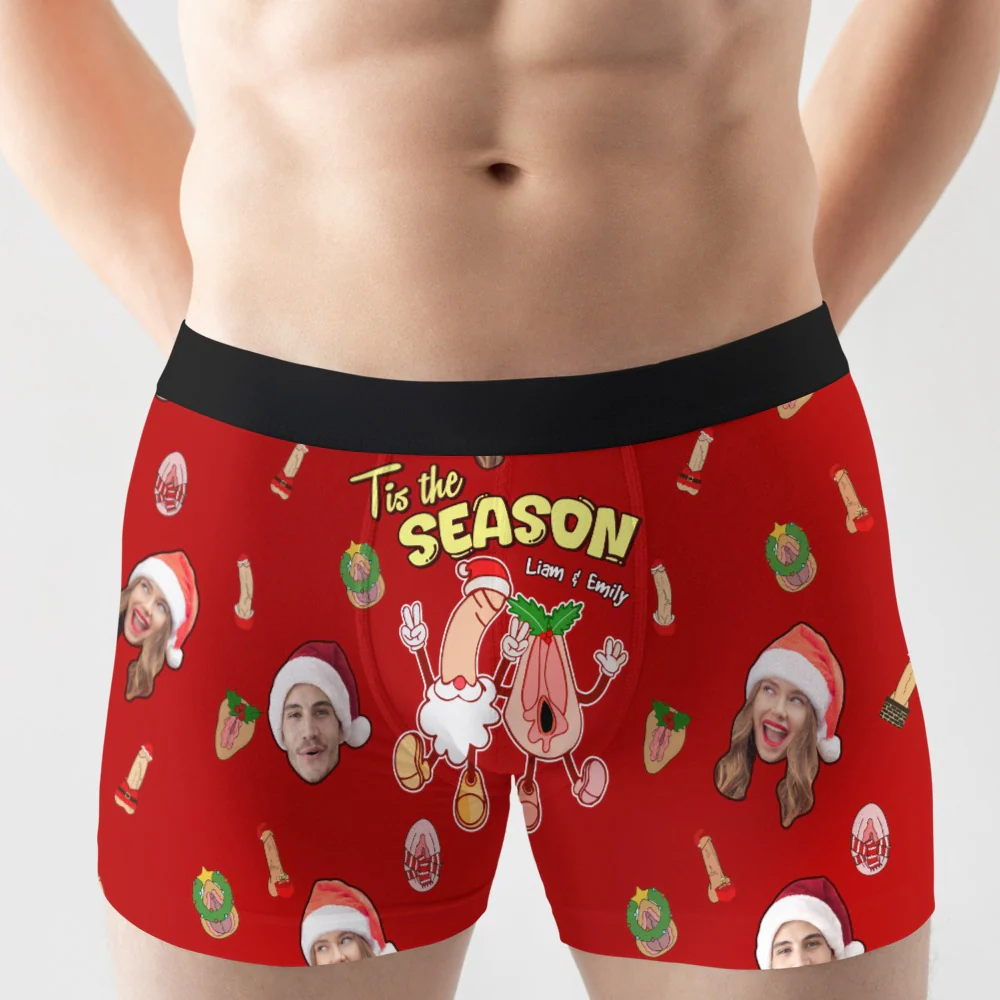 Custom Photo Tis The Season - Gift For Couples - Personalized Men Boxer - Image 2