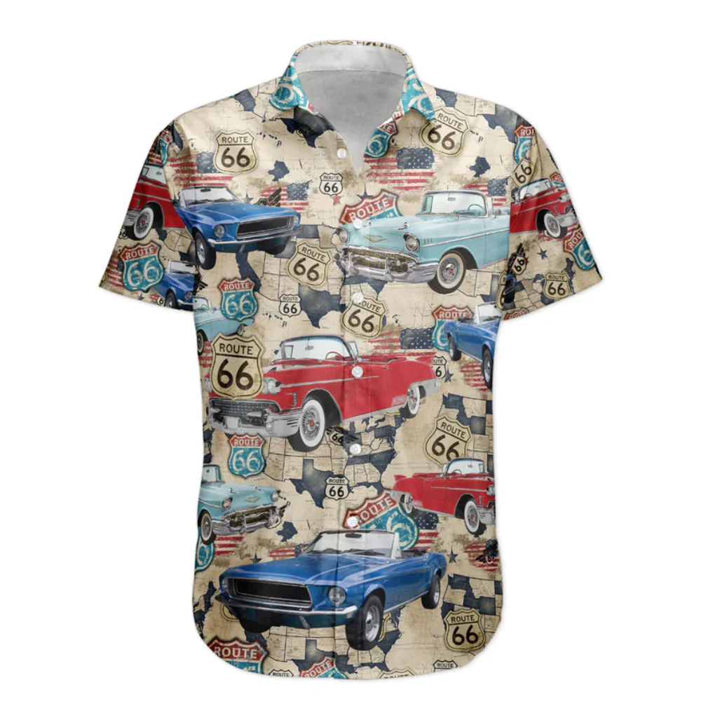 Custom Photo Vintage Cars Muscle US Flag - Gift For Car Lovers - Personalized Hawaiian Shirt - Image 3